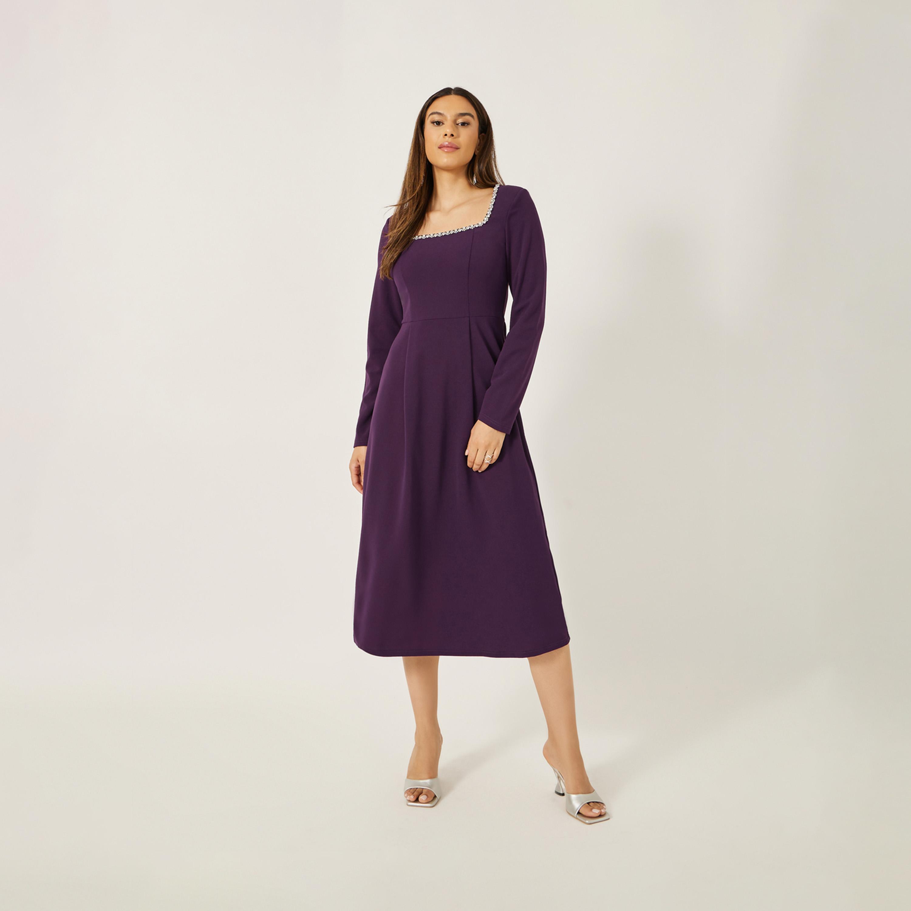 Styli Embellished Square Neck A-Line Midi Dress-women-clothing-dresses-image-3