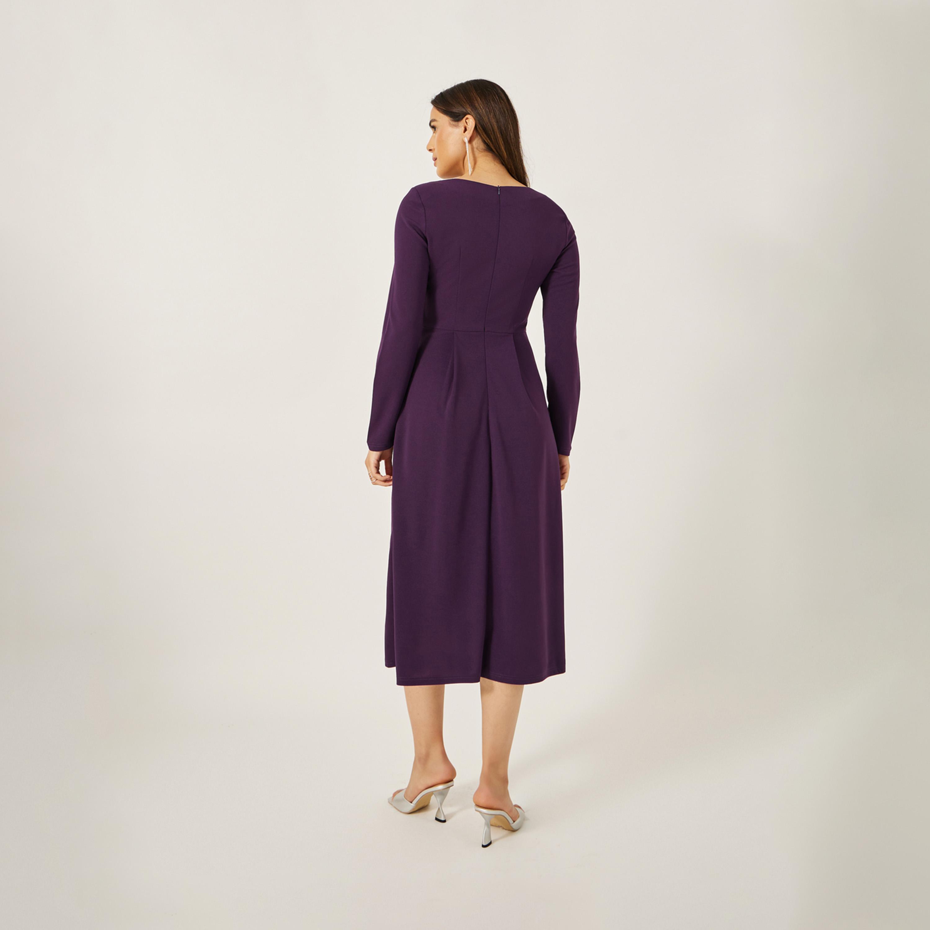 ستايلي - فستان متوسط الطول مزين بفتحة رقبة مربعة-women-clothing-dresses-image-5
