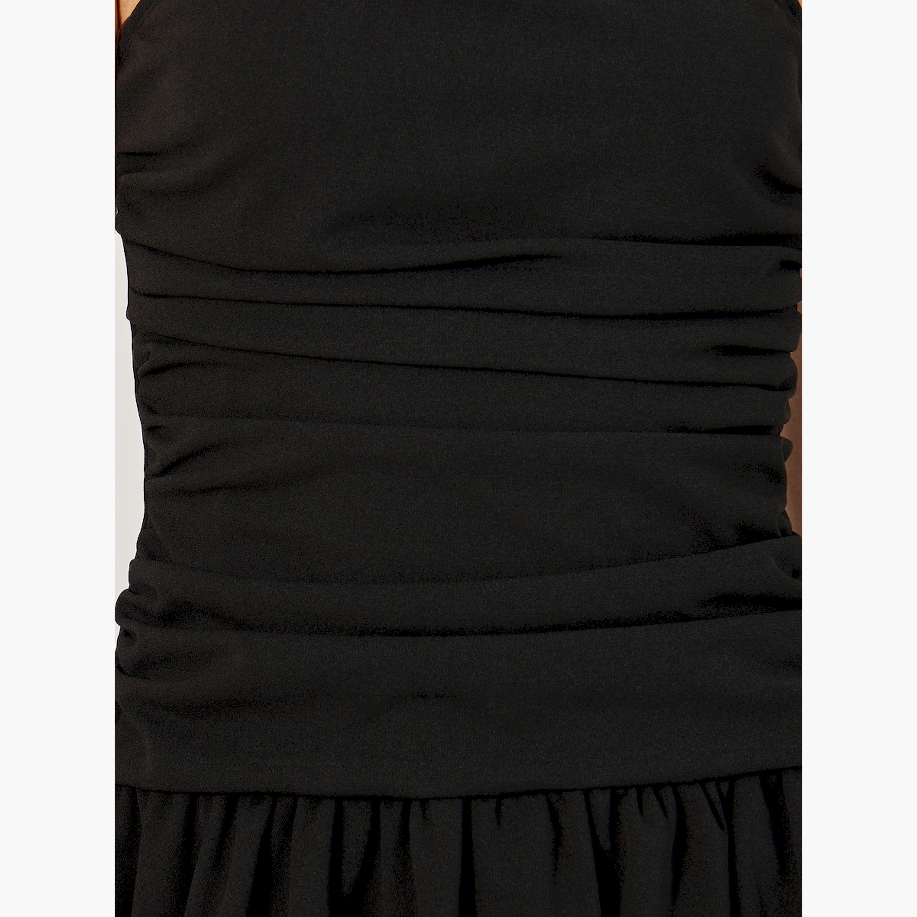 ستايلي - فستان سادة بدون حمالات بطول الركبة وقصّة A-women-clothing-dresses-image-4