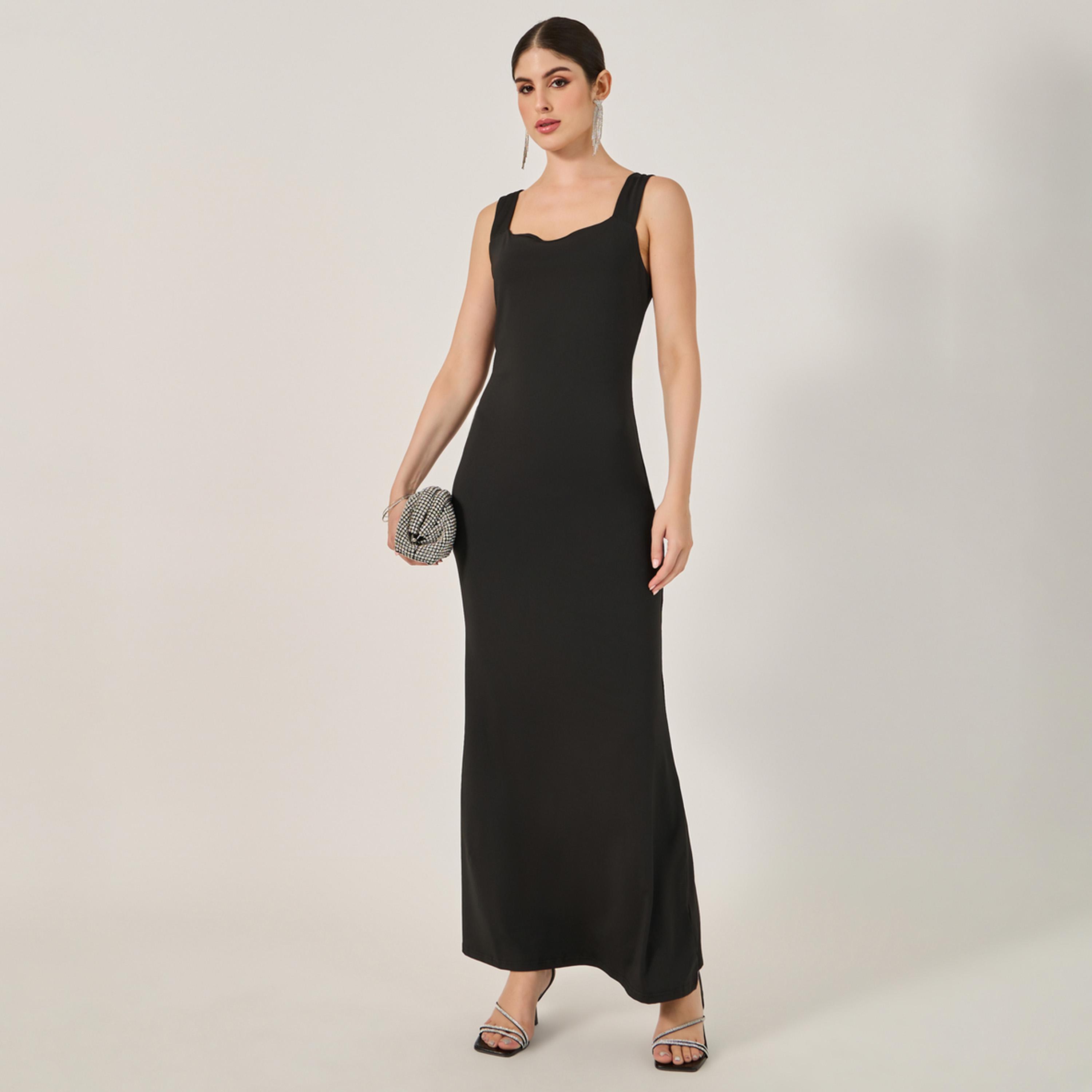 ستايلي - فستان ماكسي بتصميم حورية البحر بدون أكمام مع تفاصيل فيونكة-women-clothing-dresses-image-1