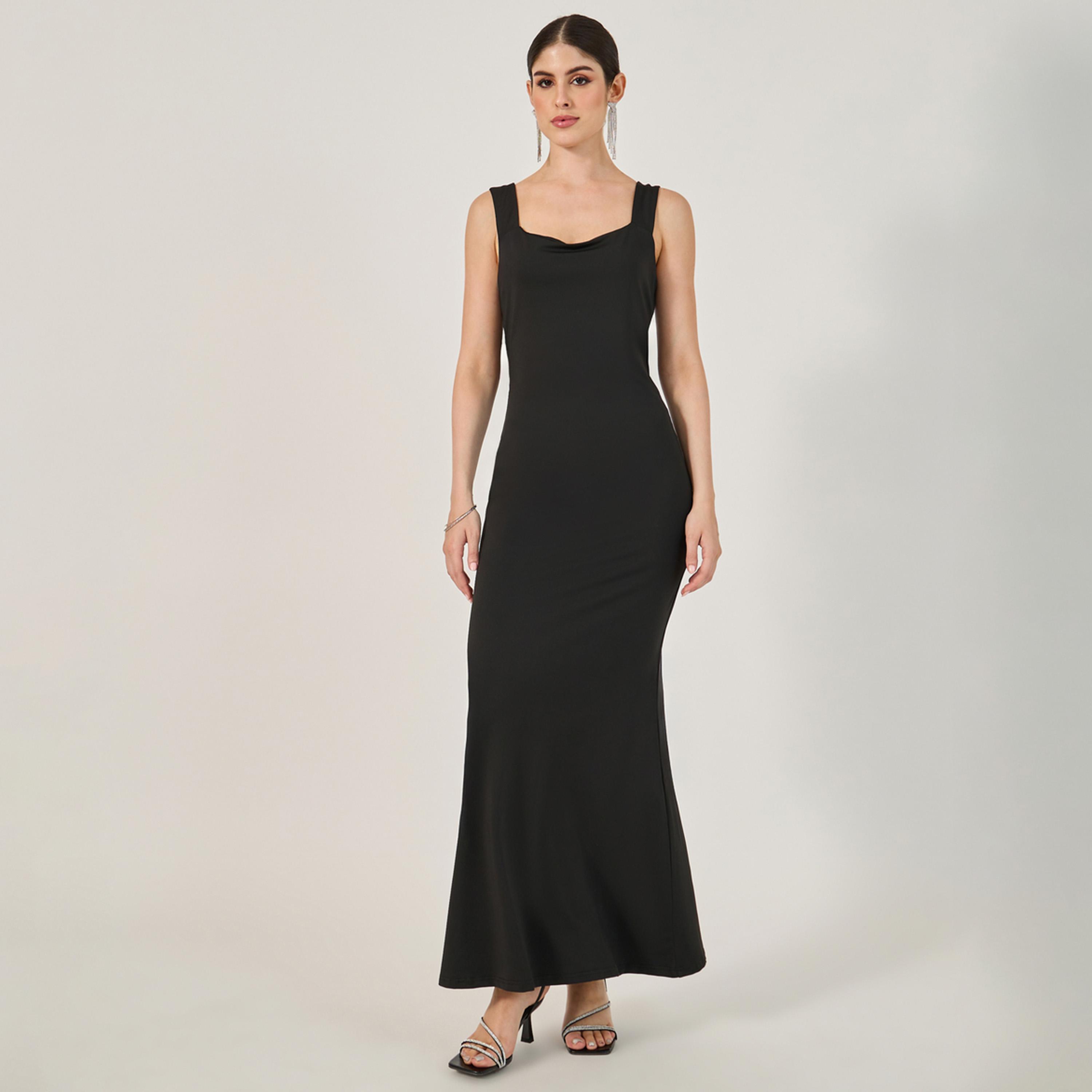 Styli Plain Sleeveless Mermaid Maxi Dress with Bow Detail-women-clothing-dresses-image-2