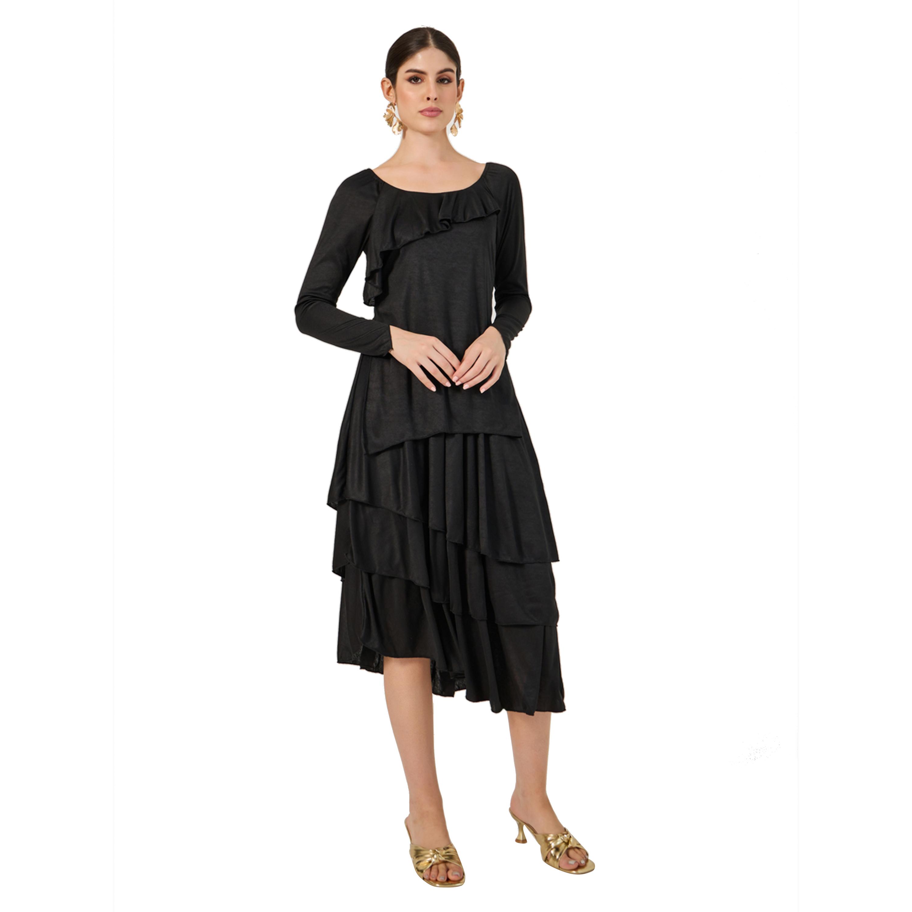 ستايلي - فستان متوسط الطول بقصة A وطبقات وحواف مكشكشة-women-clothing-dresses-image-2