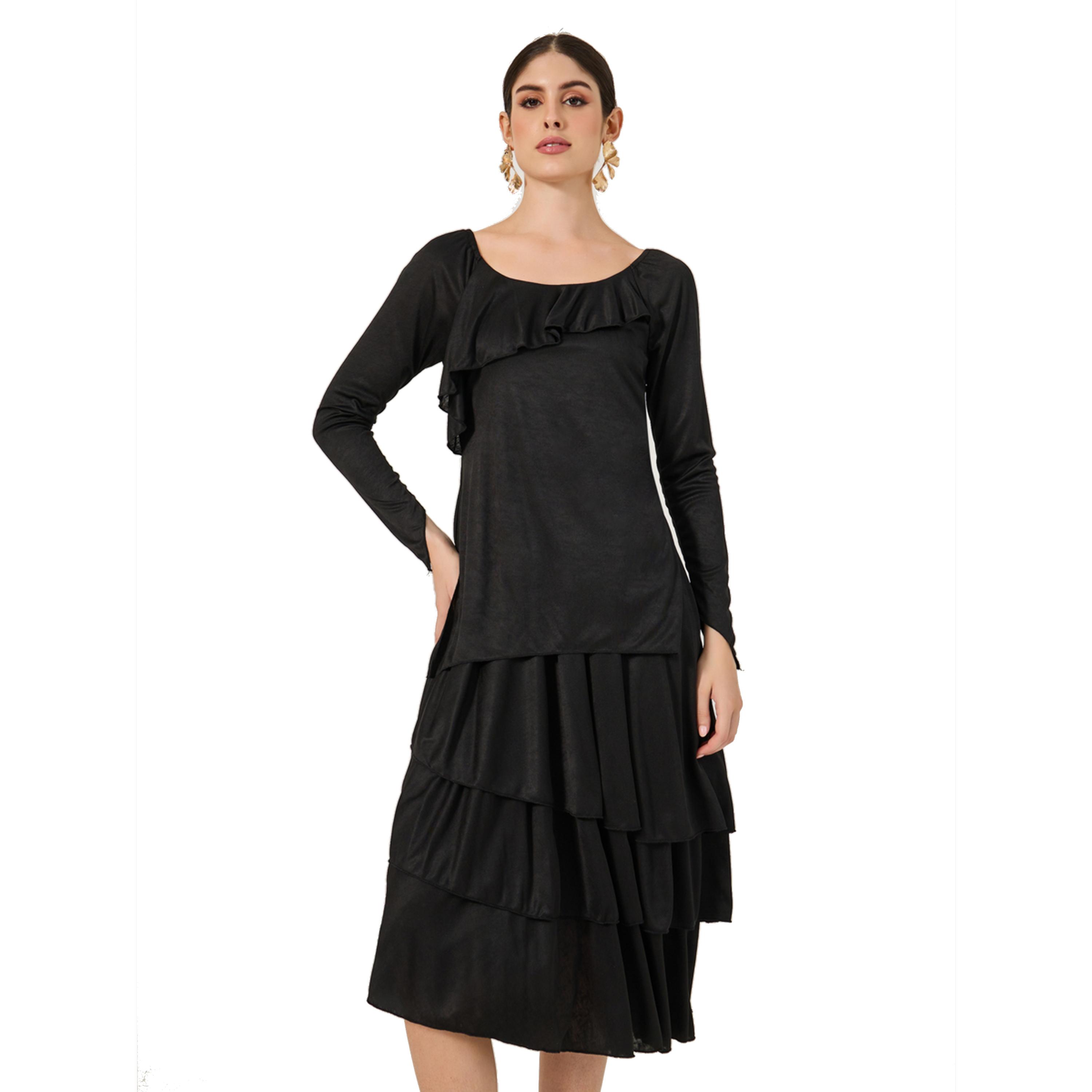 Styli Plain Ruffle Trim Layered A-Line Midi Dress-women-clothing-dresses-image-3