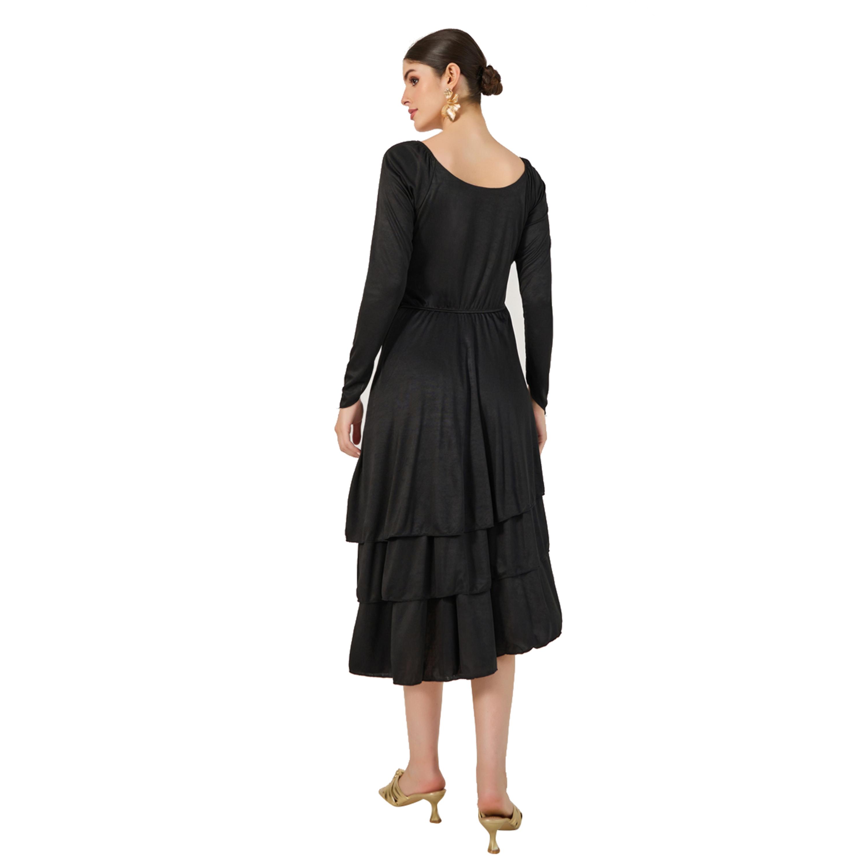 ستايلي - فستان متوسط الطول بقصة A وطبقات وحواف مكشكشة-women-clothing-dresses-image-5