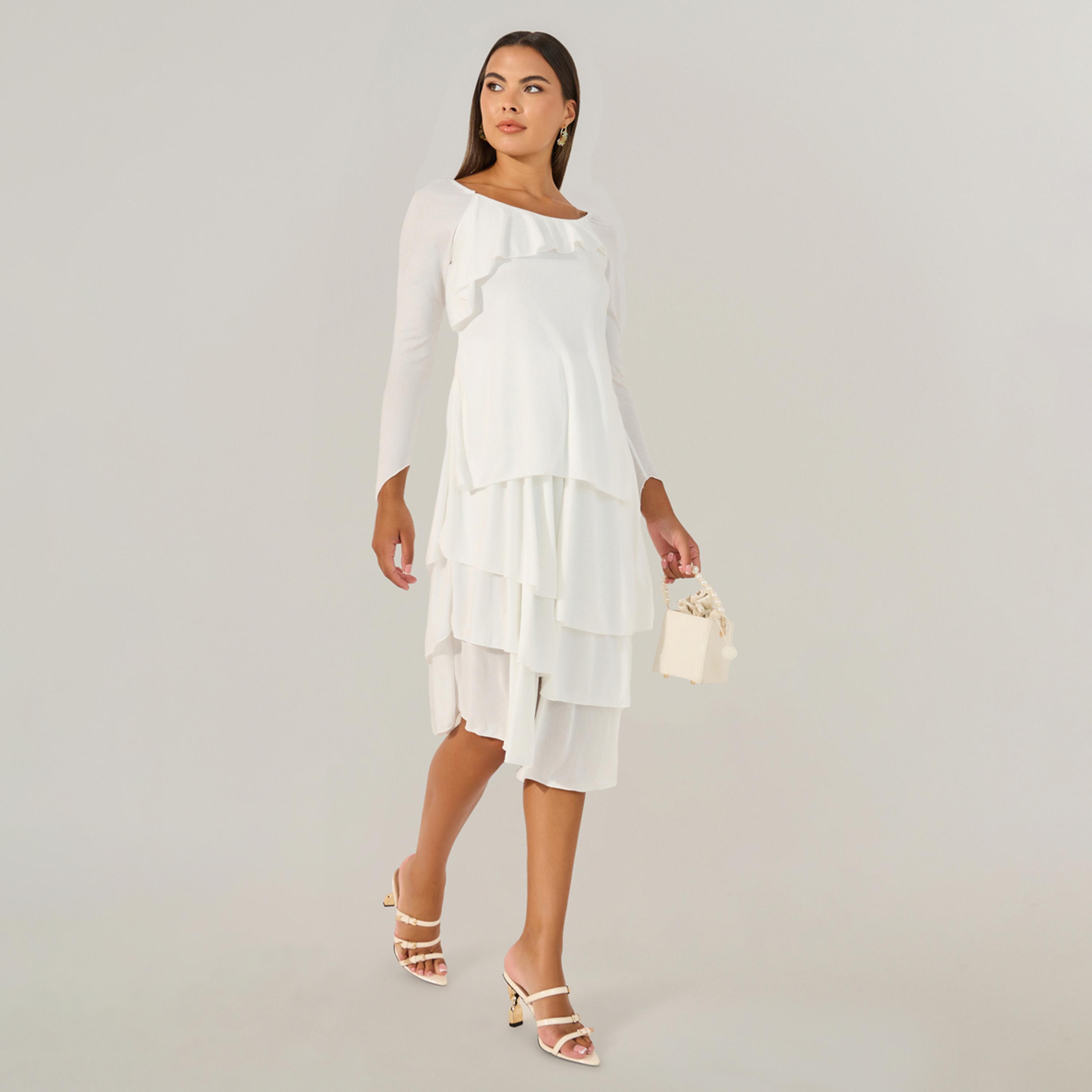 Styli Plain Ruffle Trim Layered A-Line Midi Dress-women-clothing-dresses-image-1