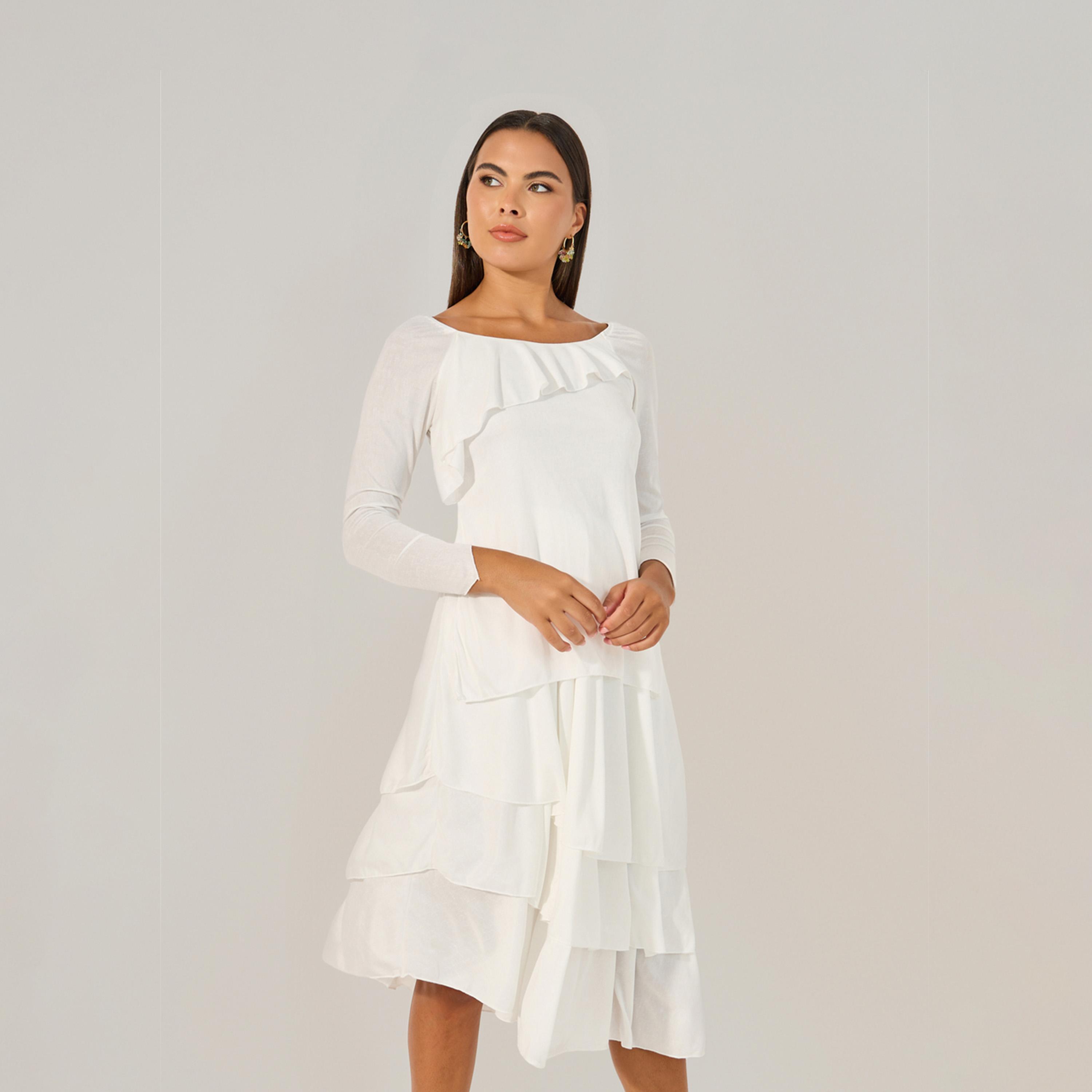 Styli Plain Ruffle Trim Layered A-Line Midi Dress-women-clothing-dresses-image-3