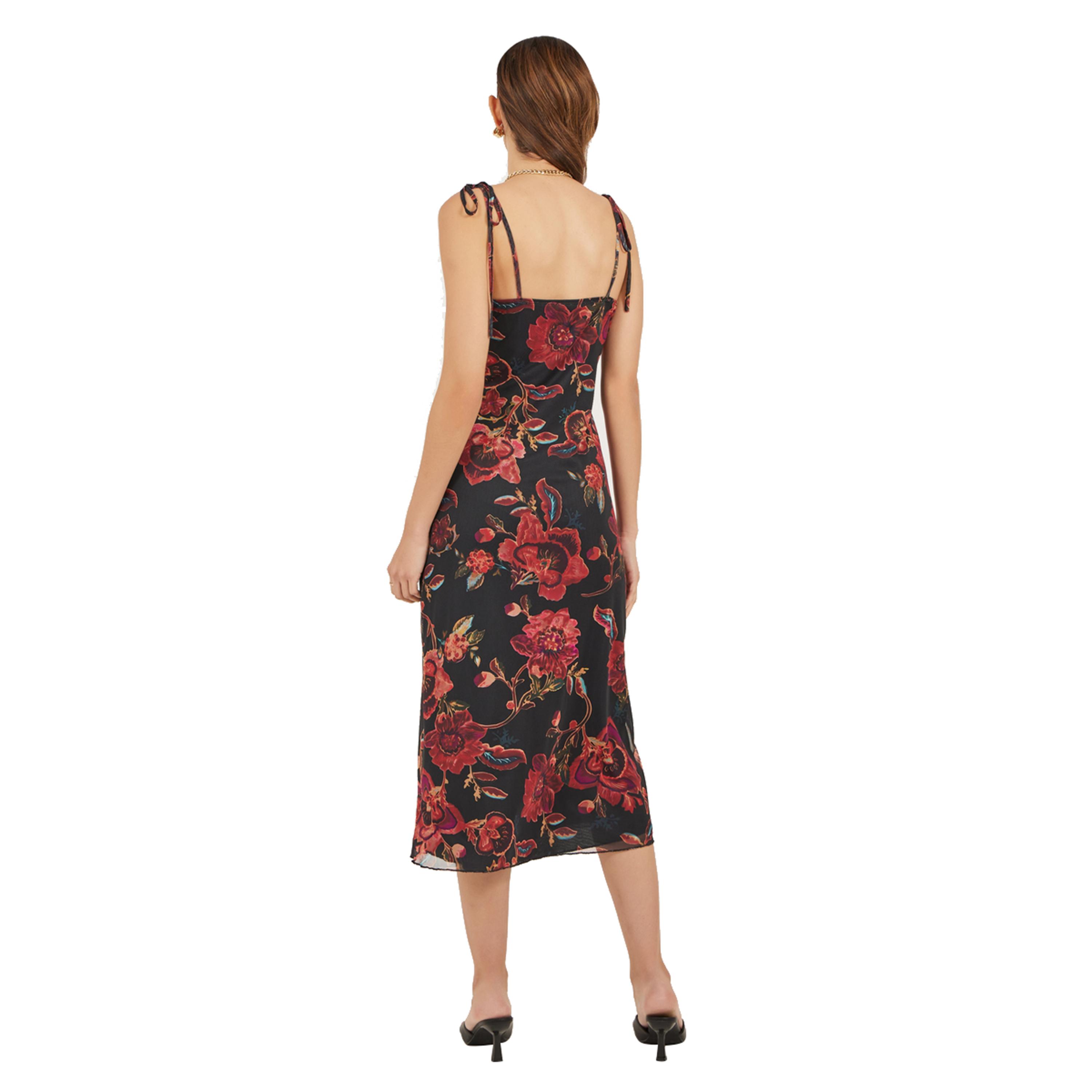 ستايلي - فستان متوسط الطول بطبعة زهور وأربطة وكشكشة-women-clothing-dresses-image-5