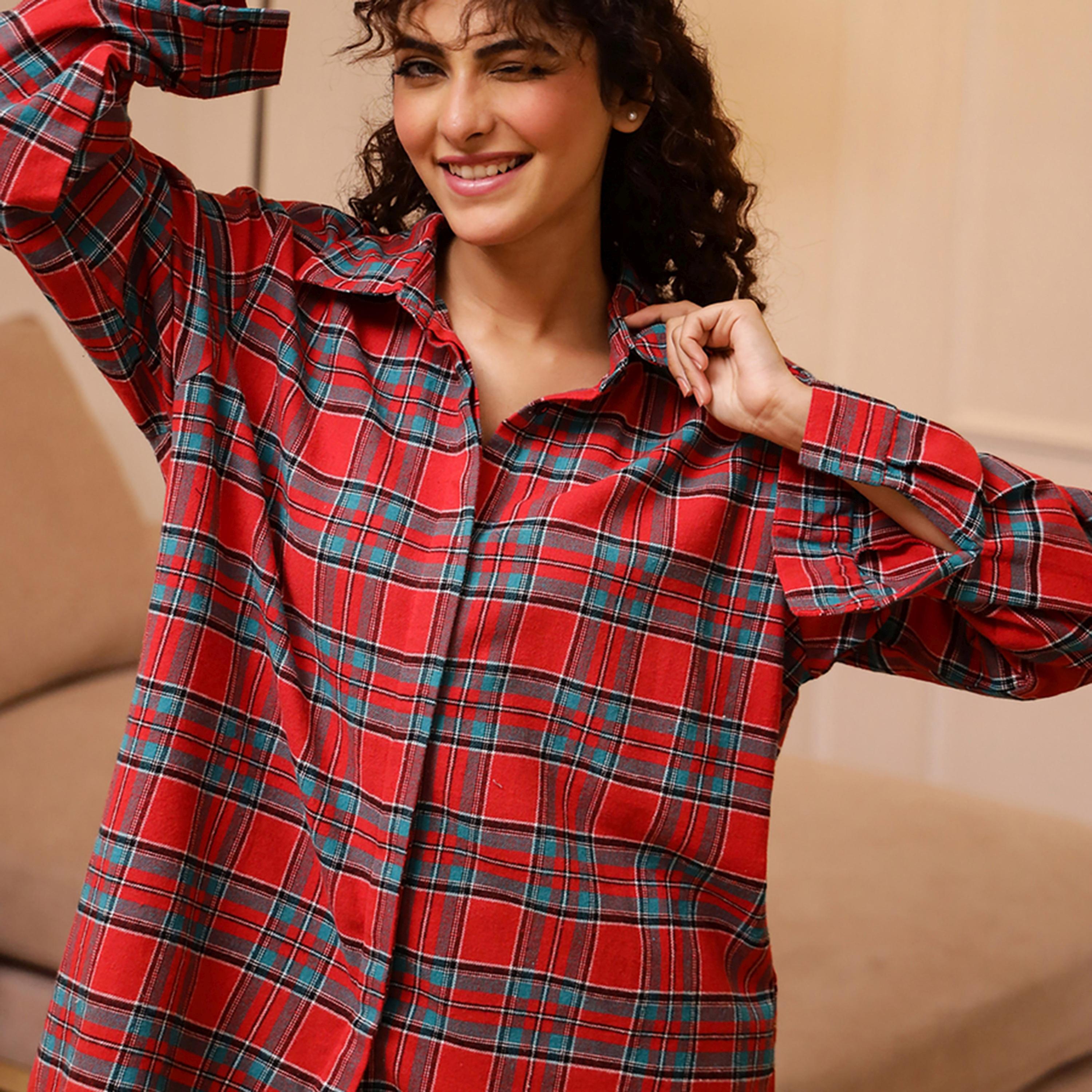 Sanskrutihomes X Styli Women Checkered Pure Cotton Night Suit-women-clothing-nightwear-pyjamas-longsets-image-4