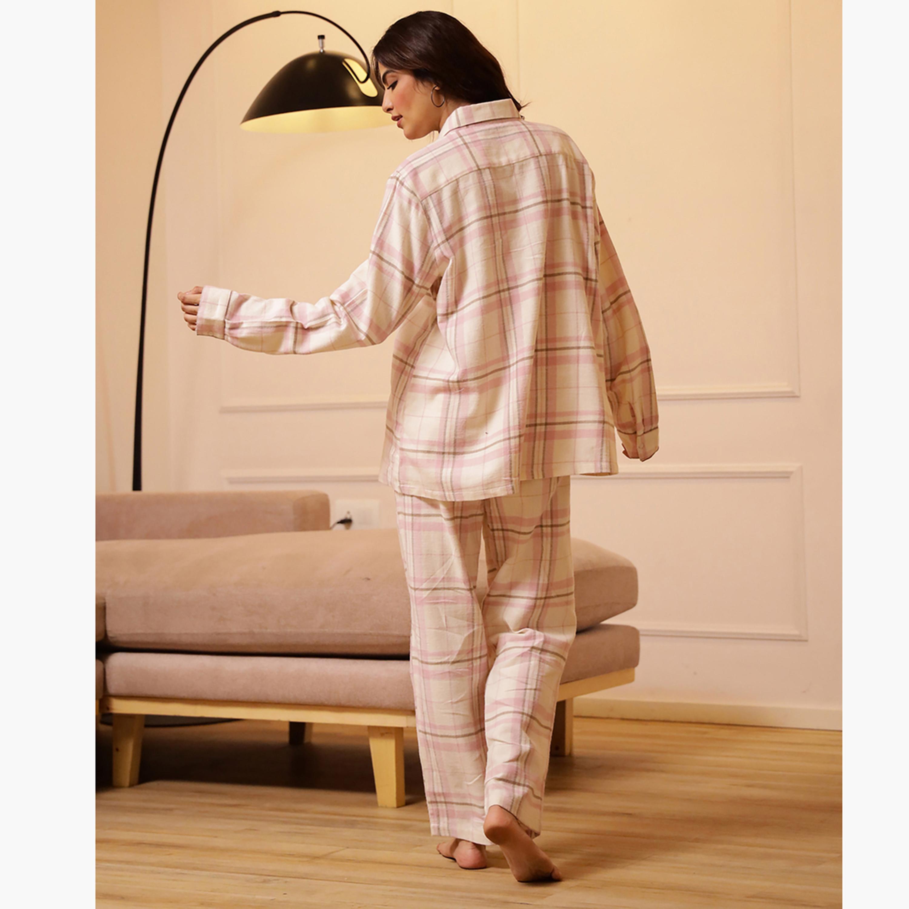 Sanskrutihomes X Styli Women Checkered Pure Cotton Night Suit-women-clothing-nightwear-pyjamas-longsets-image-2