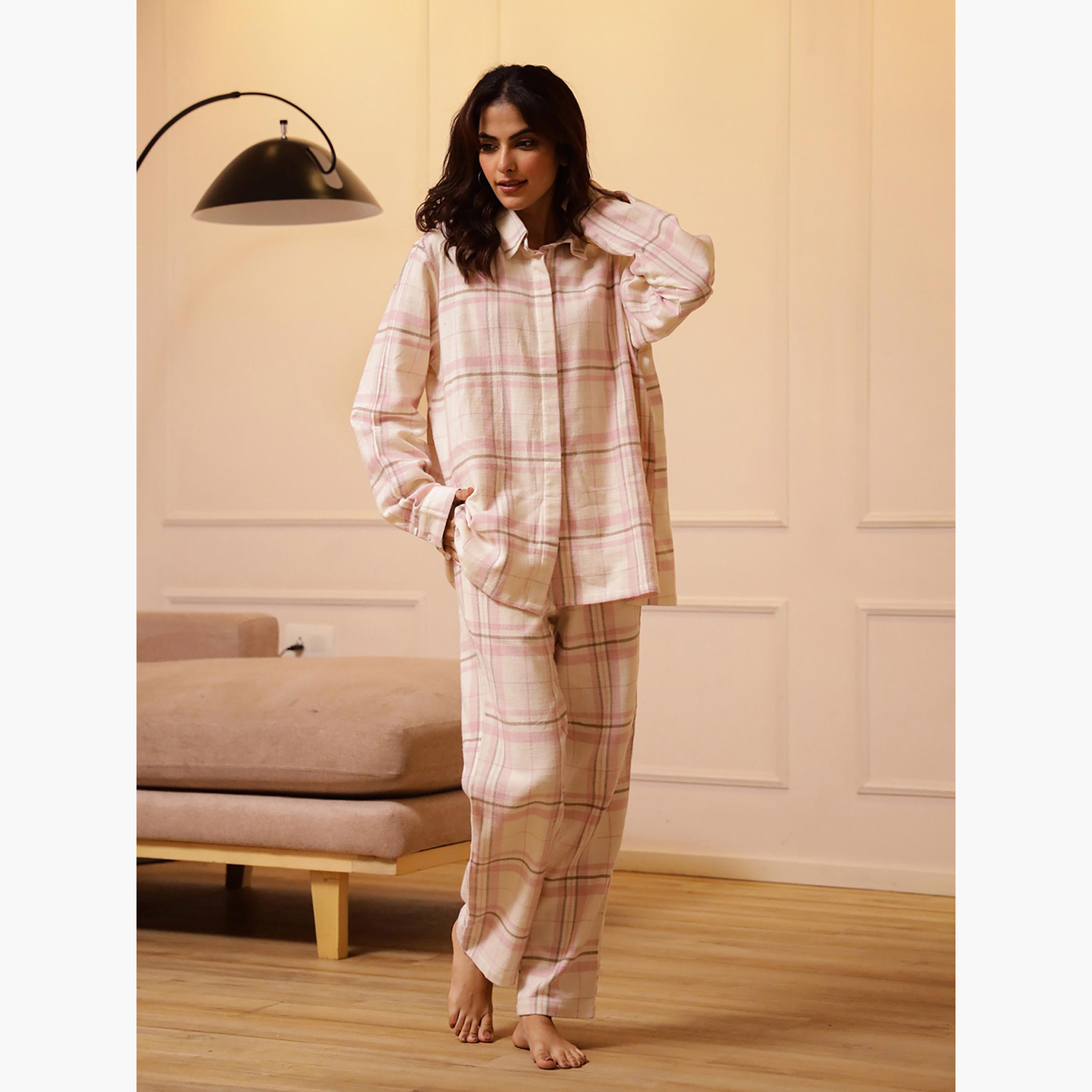 Sanskrutihomes X Styli Women Checkered Pure Cotton Night Suit-women-clothing-nightwear-pyjamas-longsets-image-4