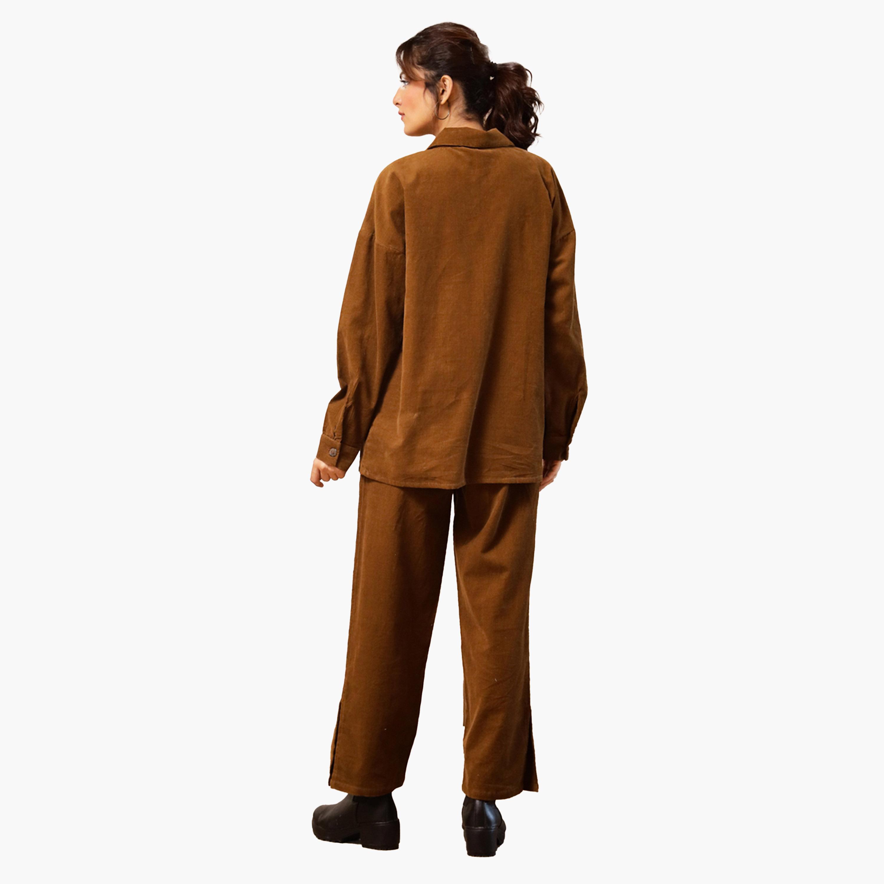 Sanskrutihomes X Styli Long Sleeves Corduroy Shirt With Trousers-women-clothing-coordsets-image-2