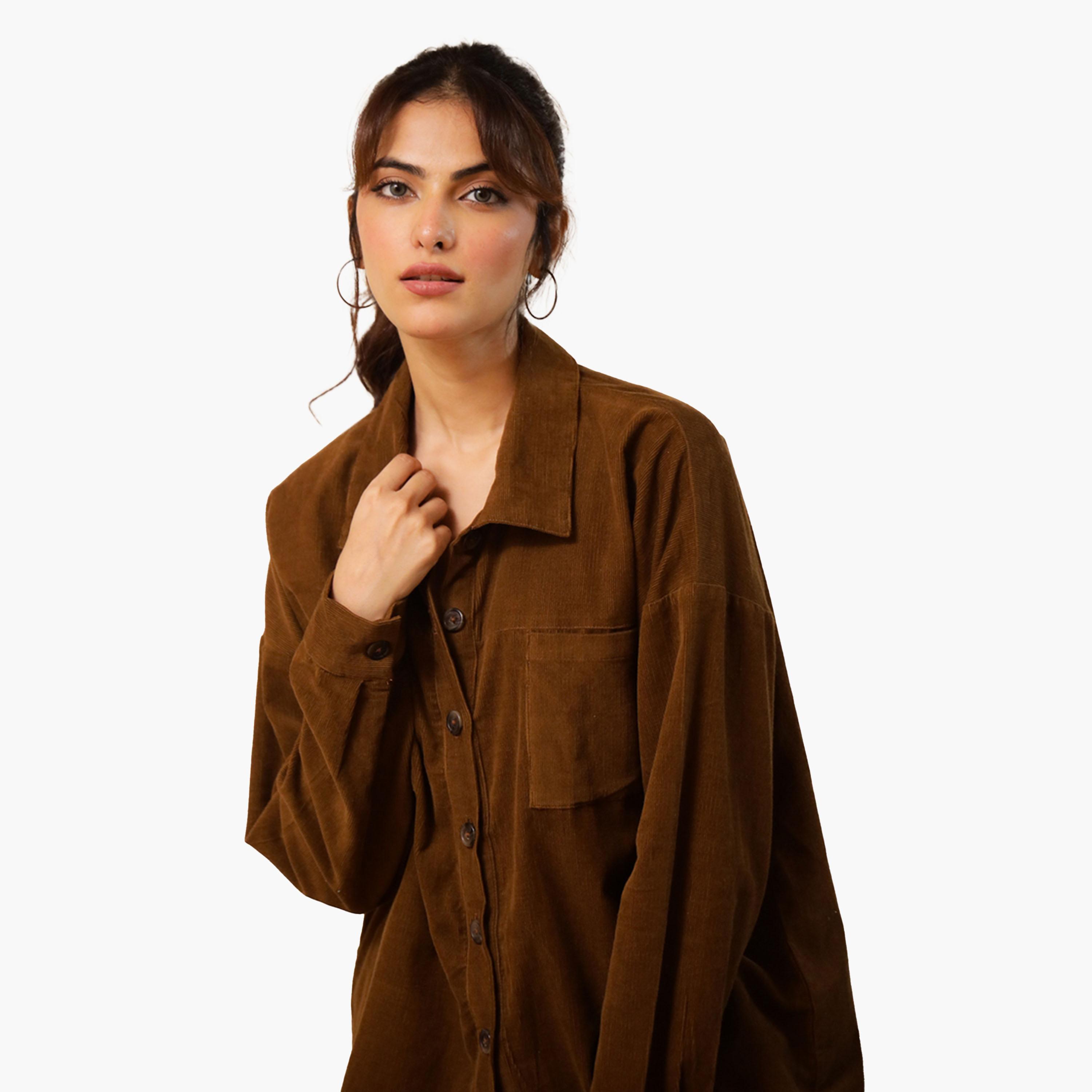 Sanskrutihomes X Styli Long Sleeves Corduroy Shirt With Trousers-women-clothing-coordsets-image-5