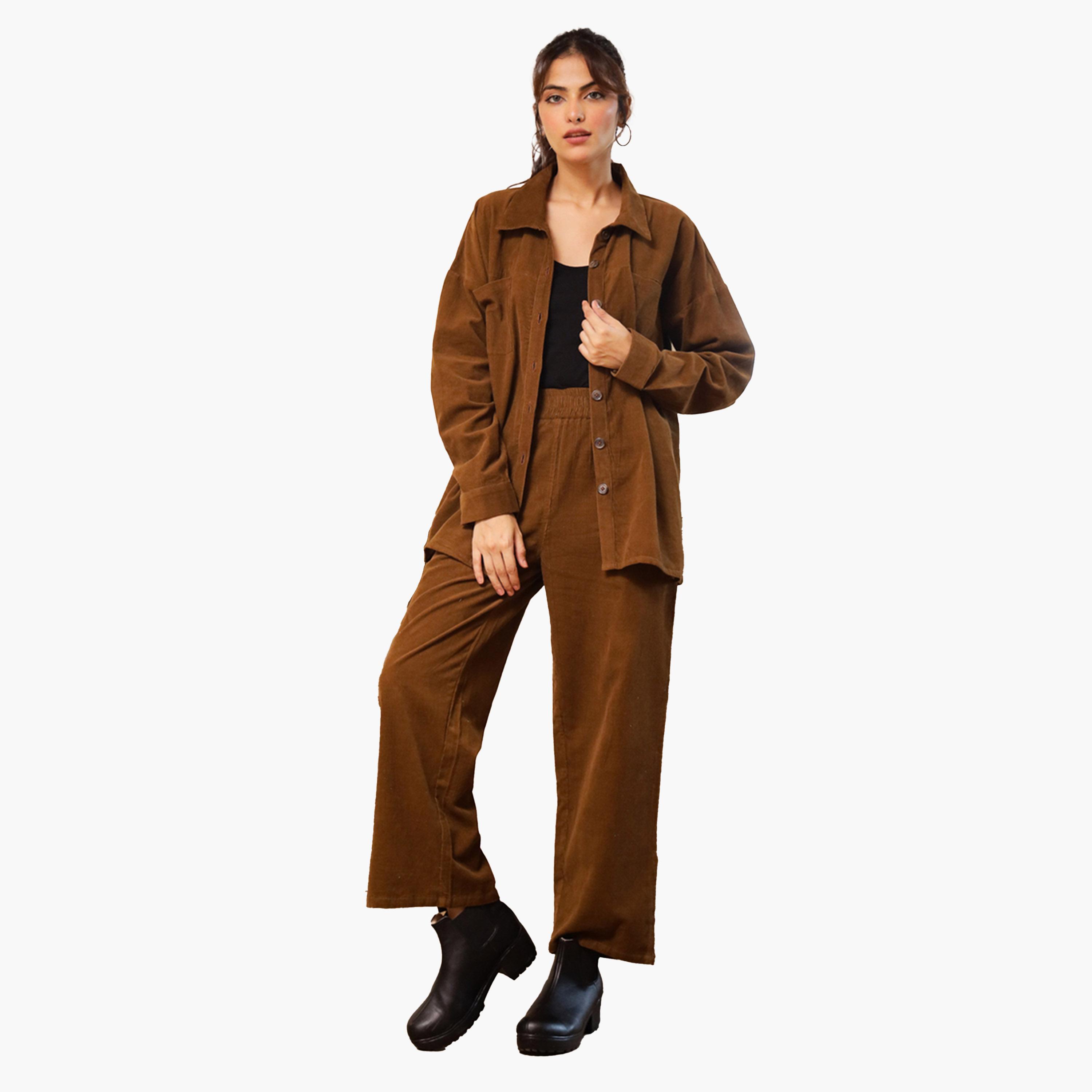 Sanskrutihomes X Styli Long Sleeves Corduroy Shirt With Trousers-women-clothing-coordsets-image-8