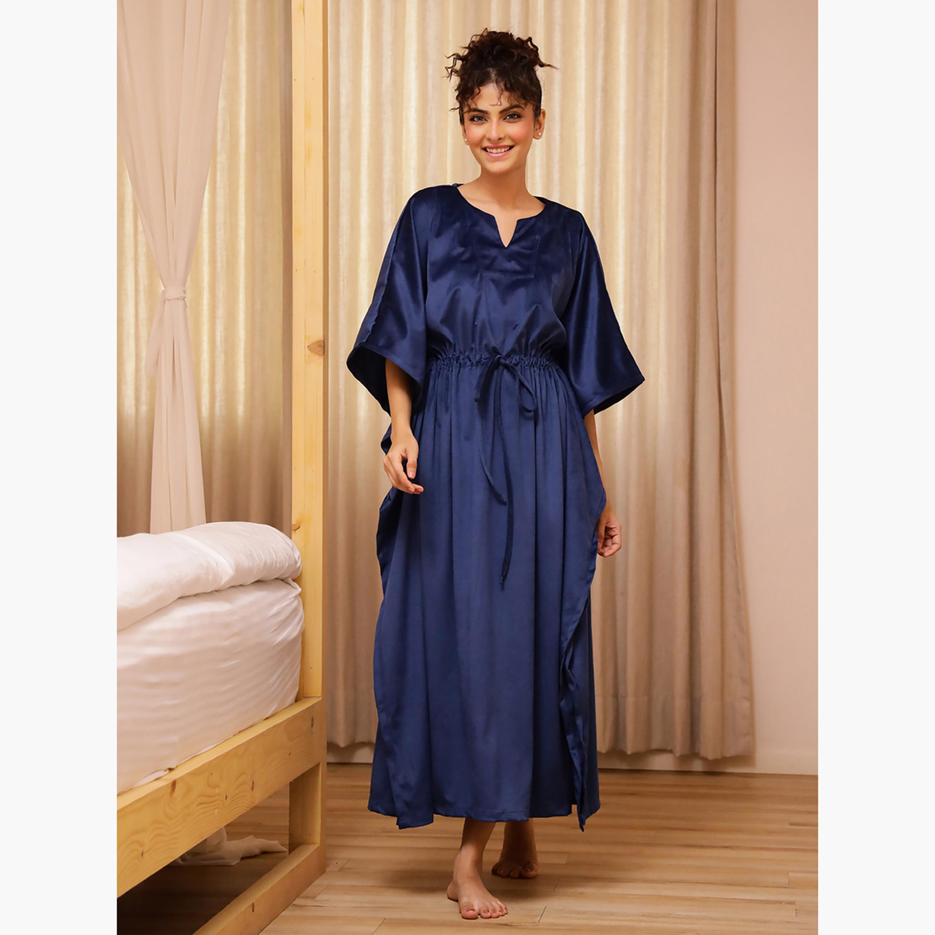 Sanskrutihomes X Styli Women Velvet Kaftan Nightdress-women-clothing-nightwear-nighties-image-1