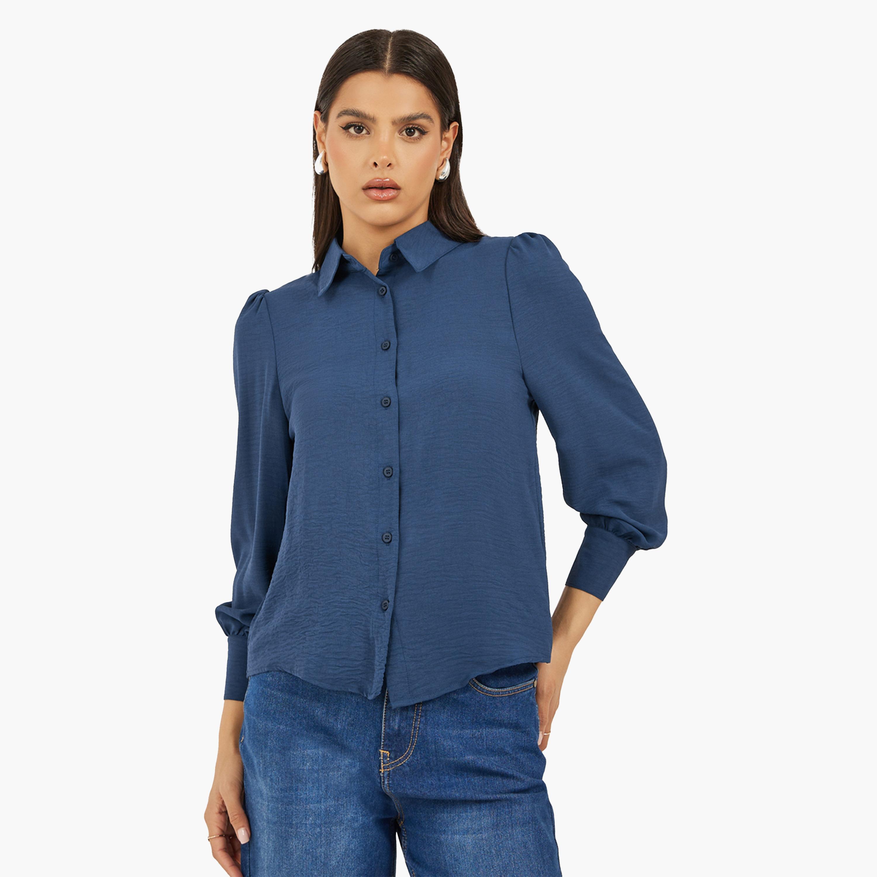 ستايلي - بلوزة سادة بأكمام طويلة - كحلي-women-clothing-shirtsandblouses-blouses-image-2