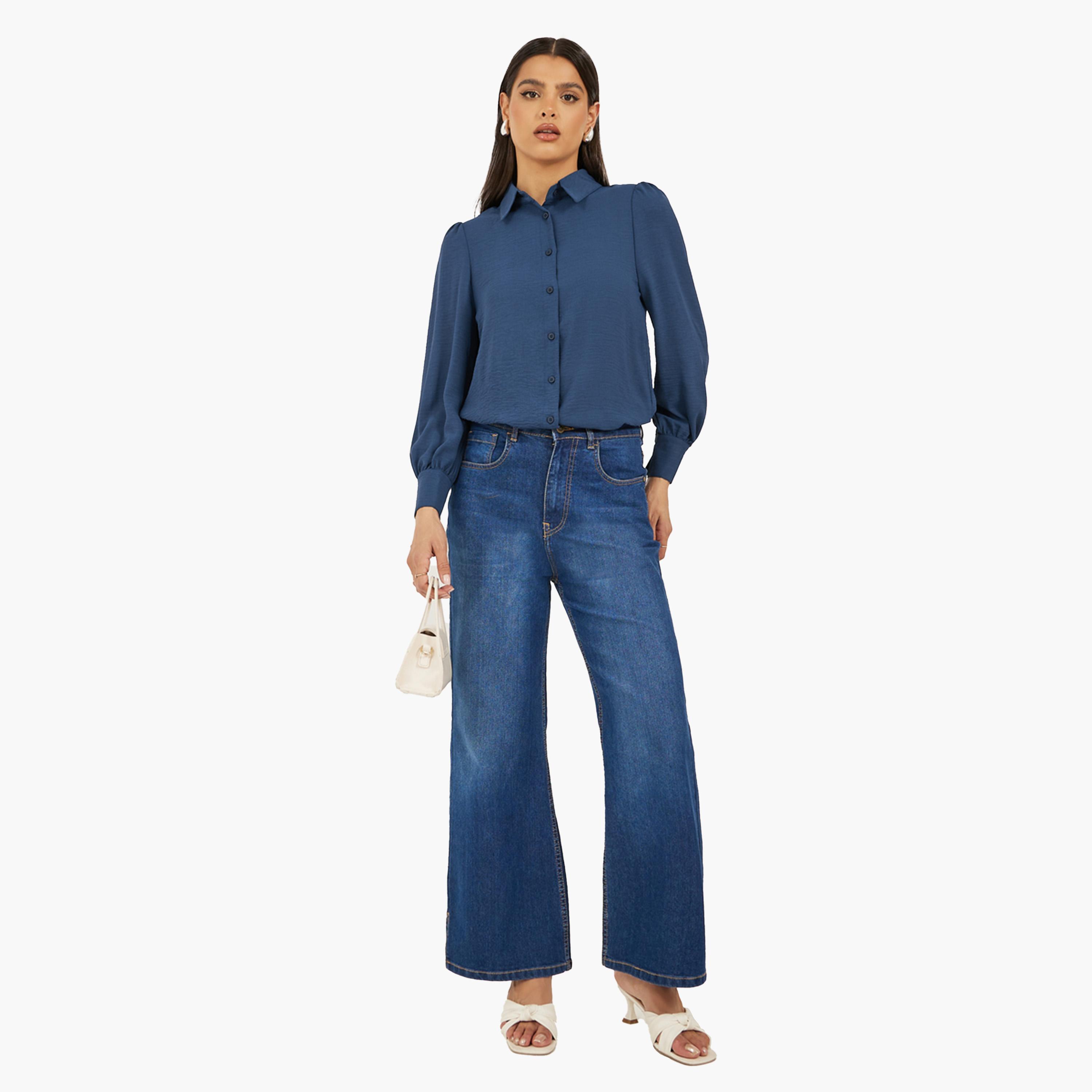 ستايلي - بلوزة سادة بأكمام طويلة - كحلي-women-clothing-shirtsandblouses-blouses-image-3
