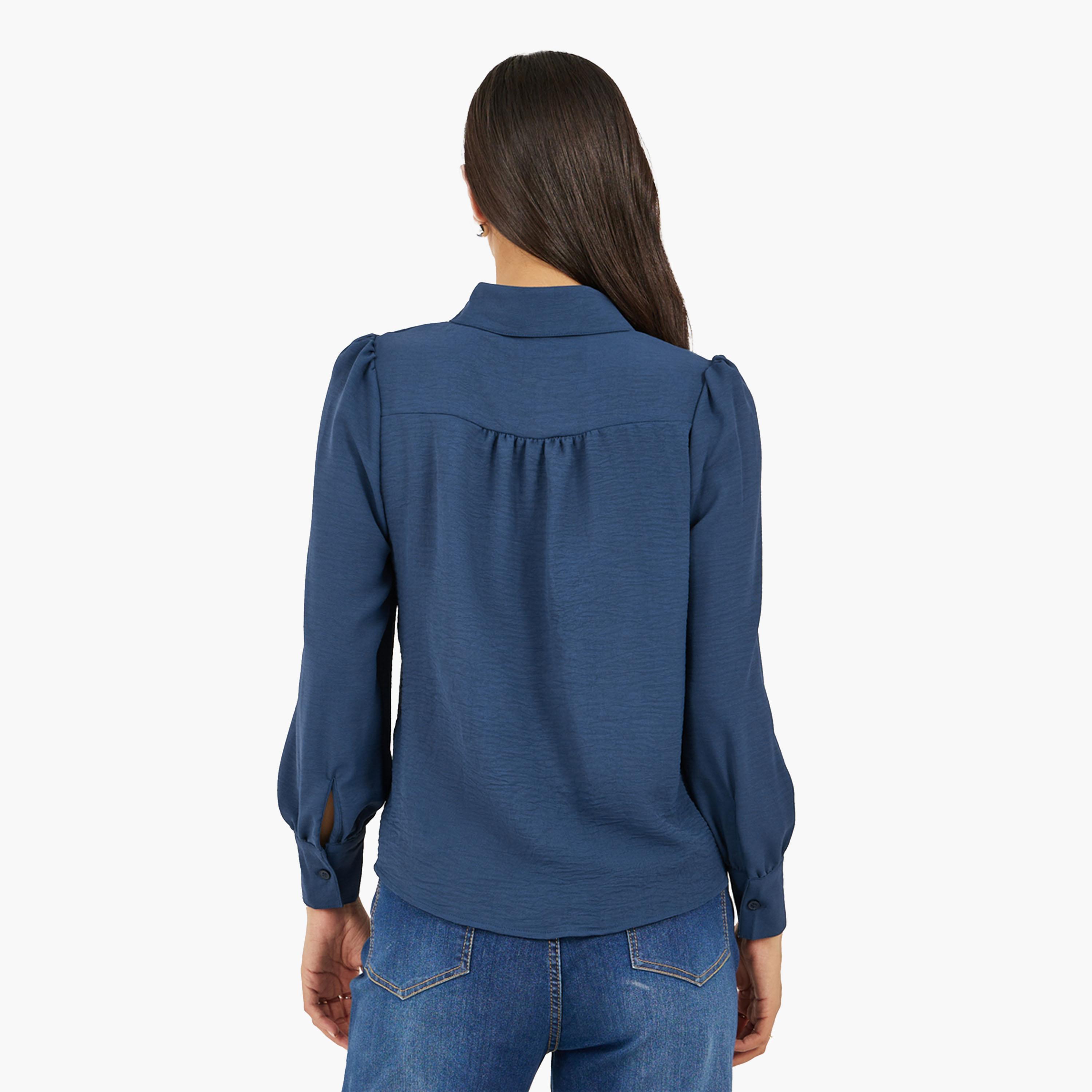 ستايلي - بلوزة سادة بأكمام طويلة - كحلي-women-clothing-shirtsandblouses-blouses-image-5
