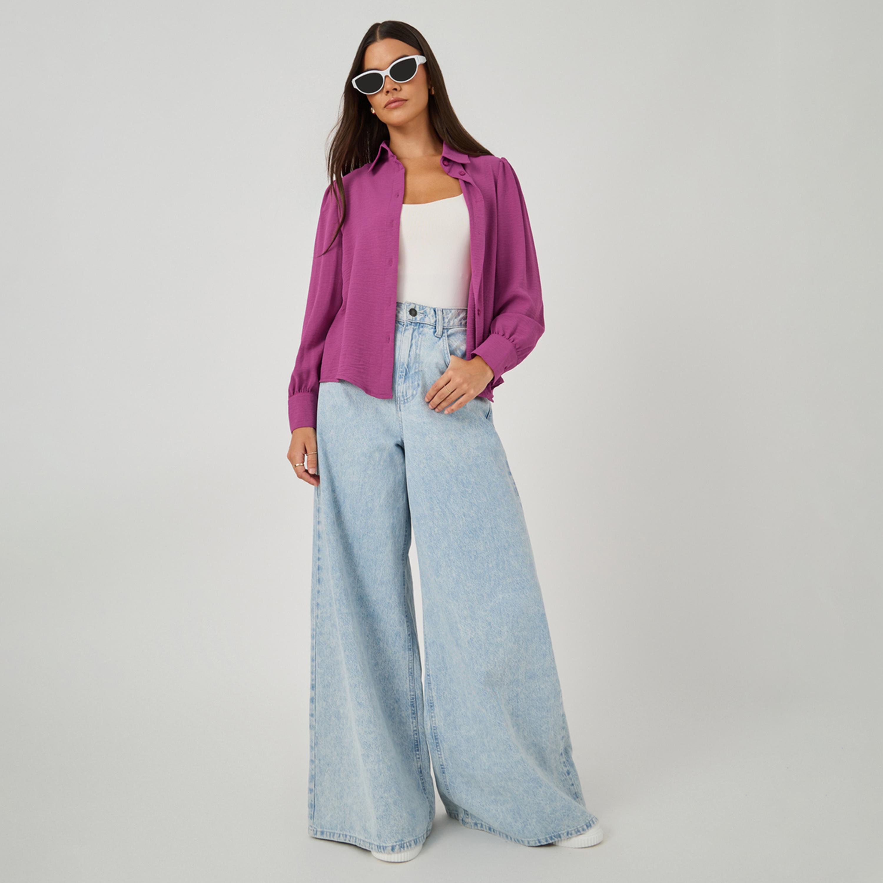 Styli Pink Solid Long Sleeve Blouse-women-clothing-shirtsandblouses-blouses-image-2