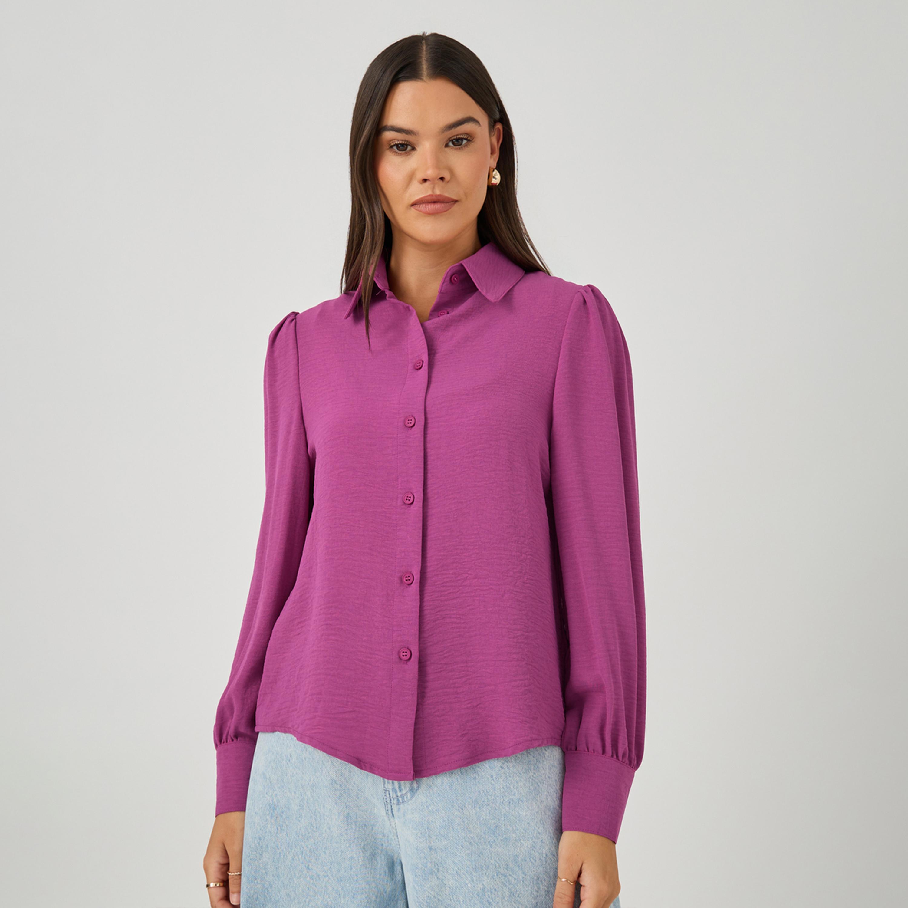 Styli Pink Solid Long Sleeve Blouse-women-clothing-shirtsandblouses-blouses-image-3