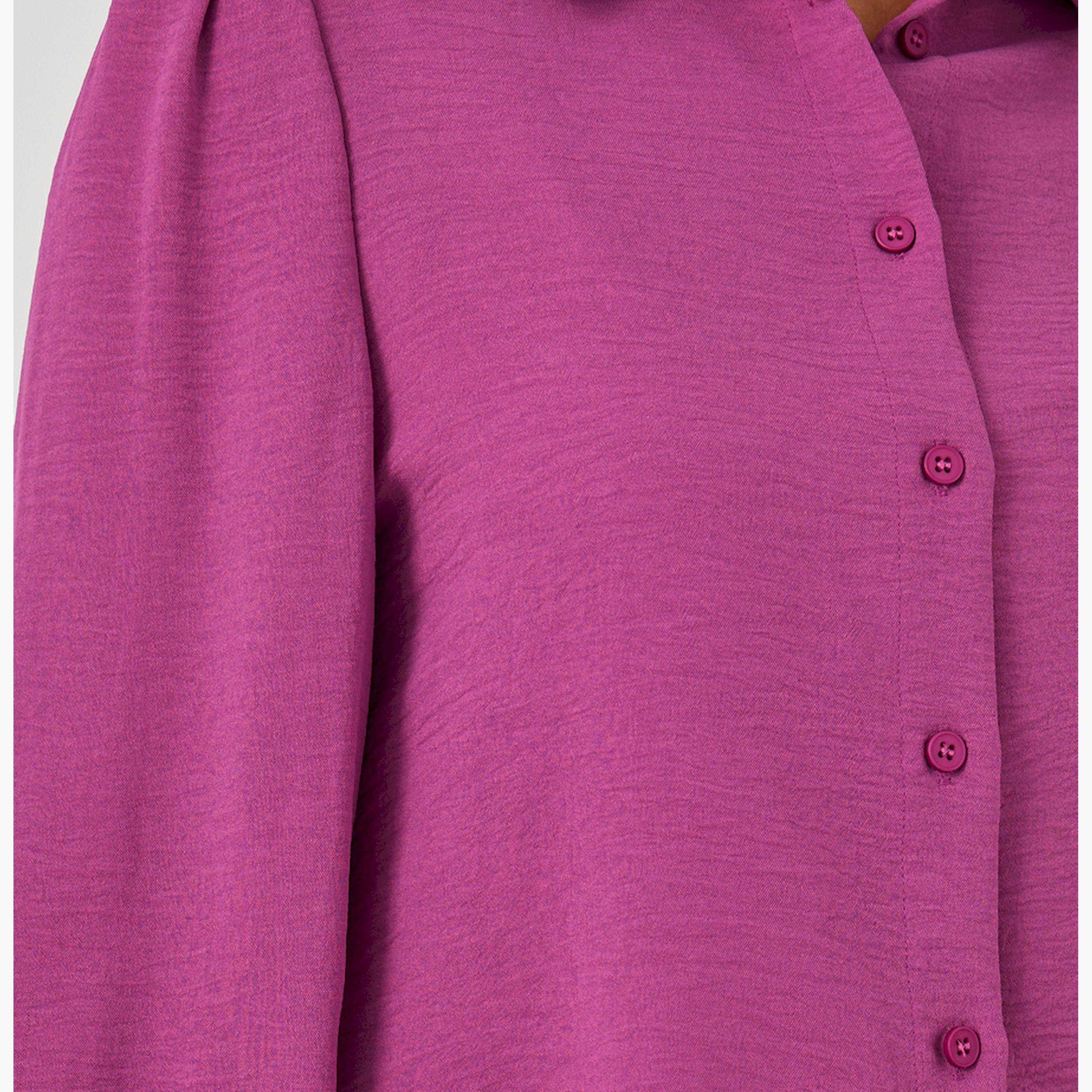 Styli Pink Solid Long Sleeve Blouse-women-clothing-shirtsandblouses-blouses-image-4