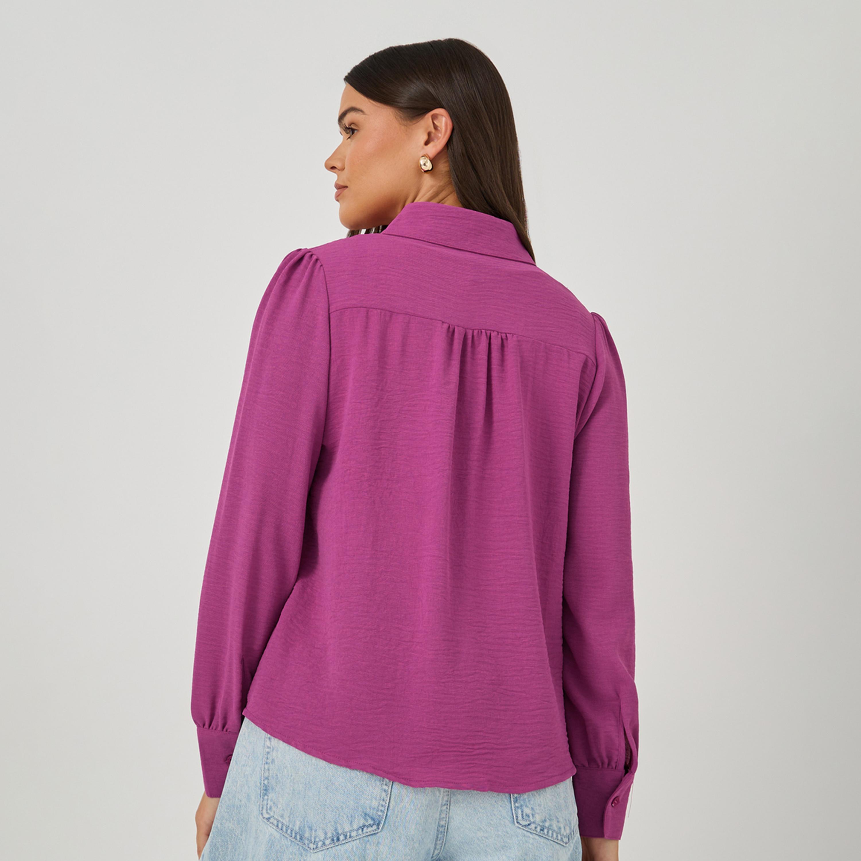 Styli Pink Solid Long Sleeve Blouse-women-clothing-shirtsandblouses-blouses-image-5