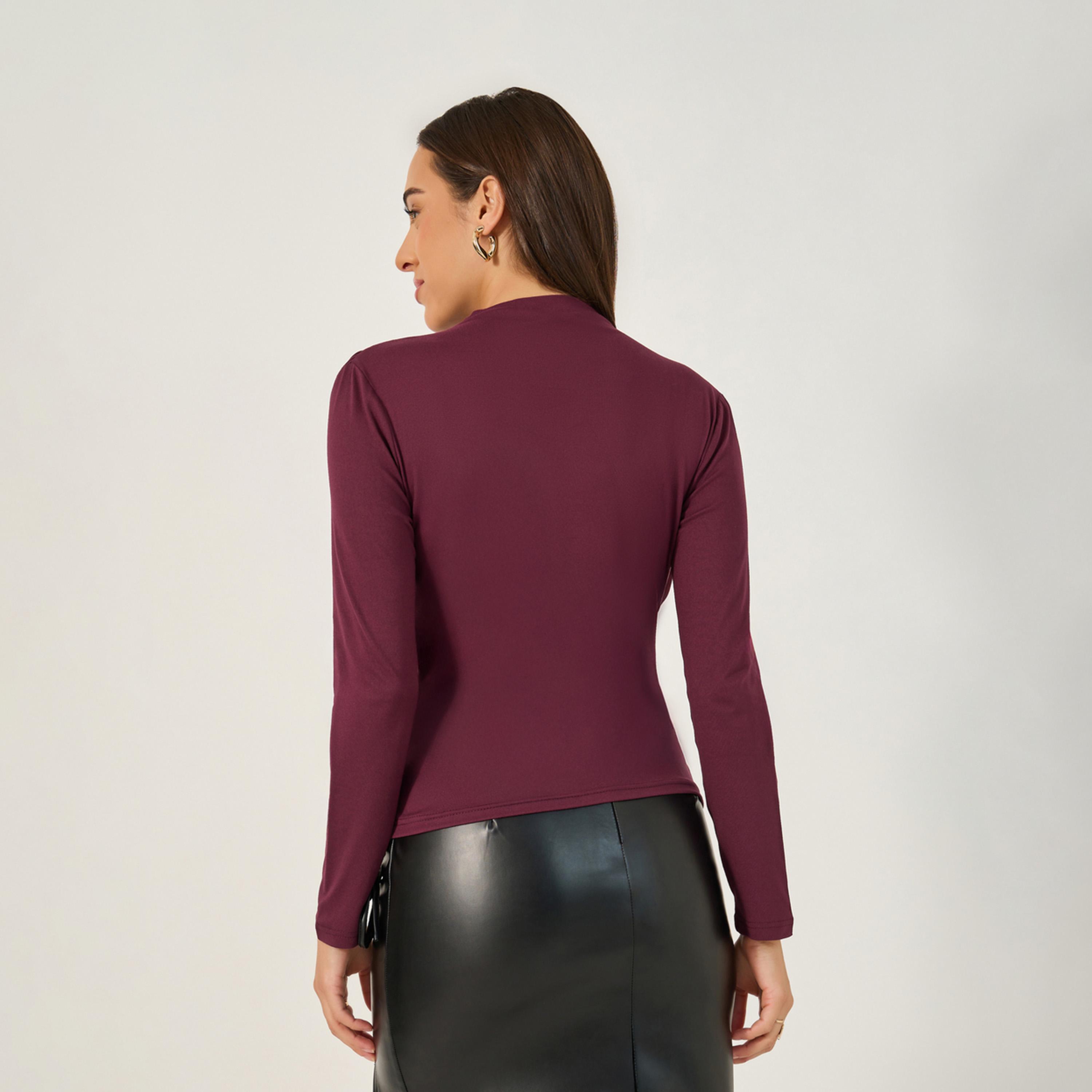 Styli Solid Boat Neck Pleated Knit Top-women-clothing-tshirts-image-6
