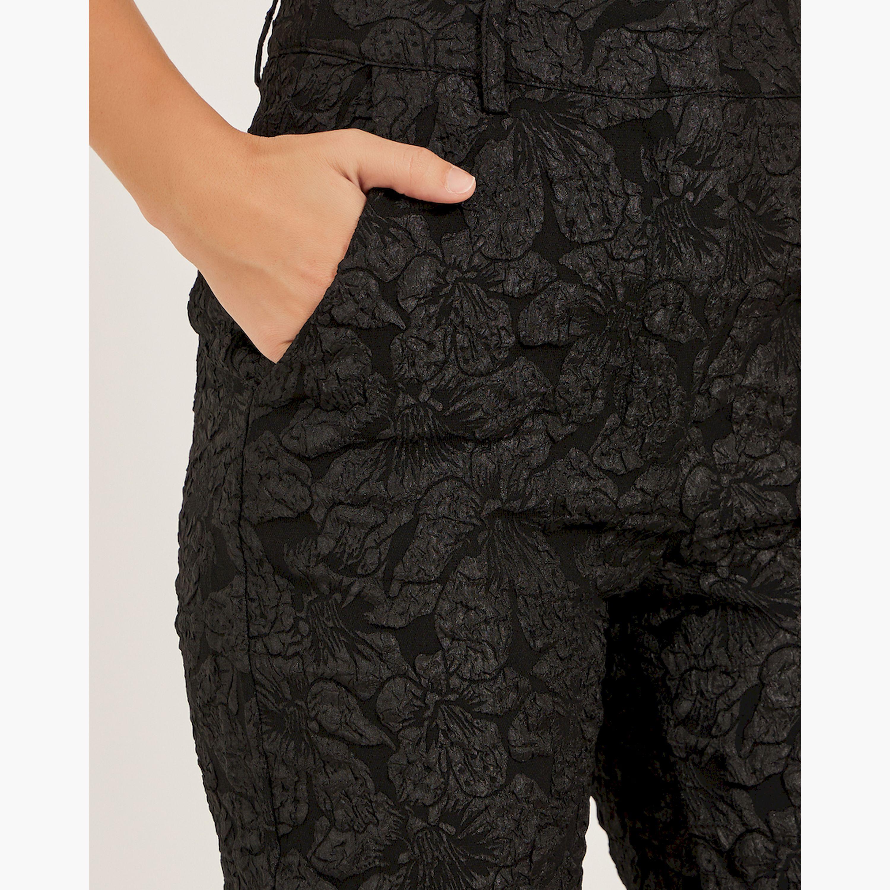 ستايلي - بنطال بخصر متوسط الارتفاع بقصة ساق مدببة من الجاكار-women-clothing-bottoms-trousers-image-3