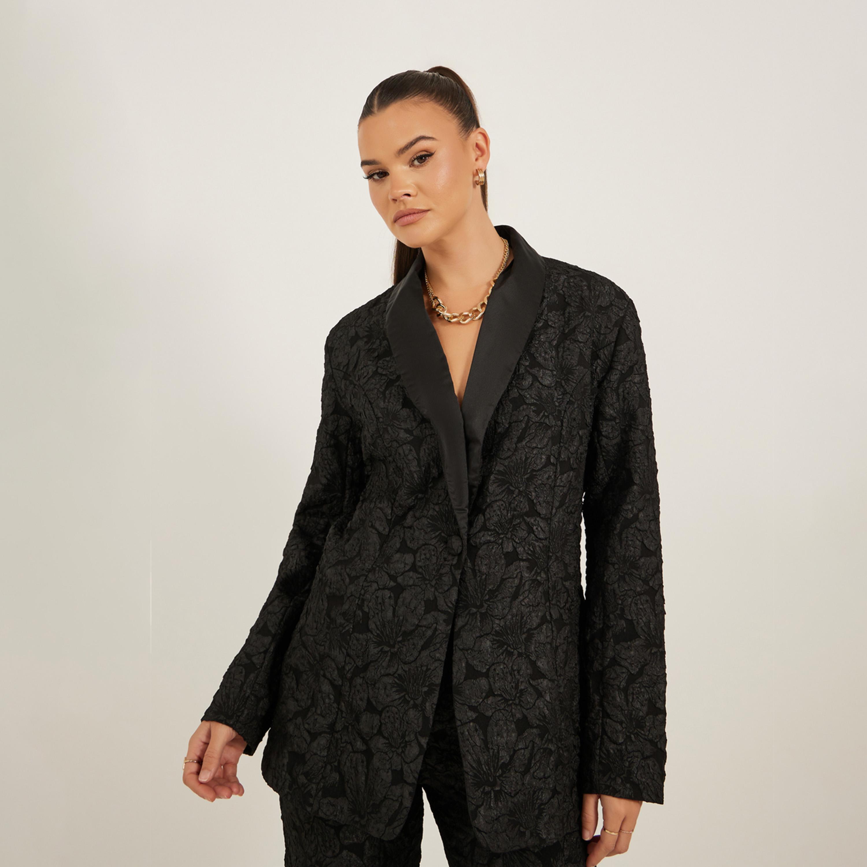 Styli Regular Fit Regular Length Floral Jacquard Blazer-women-clothing-coatsandjackets-blazers-image-1