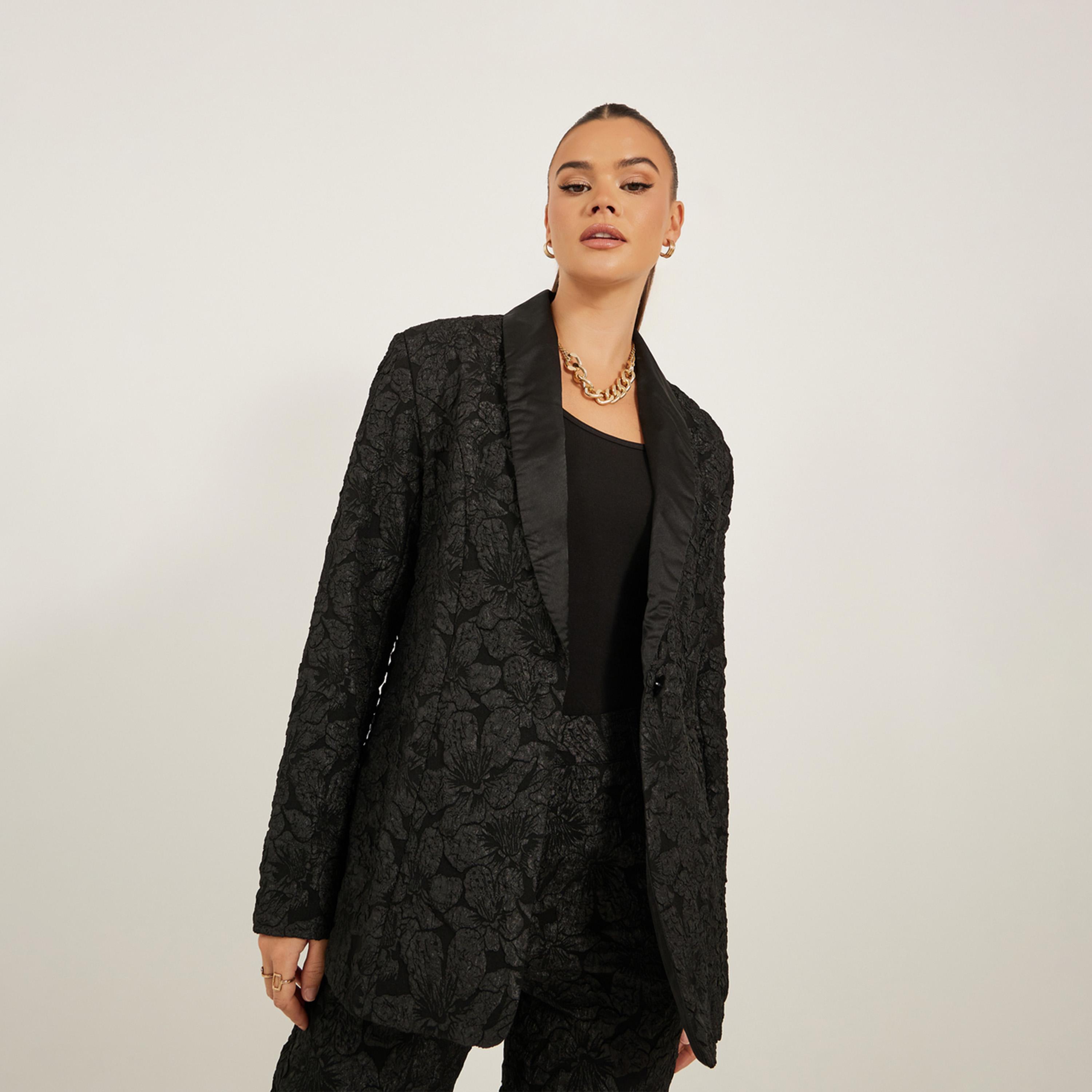 Styli Regular Fit Regular Length Floral Jacquard Blazer-women-clothing-coatsandjackets-blazers-image-5