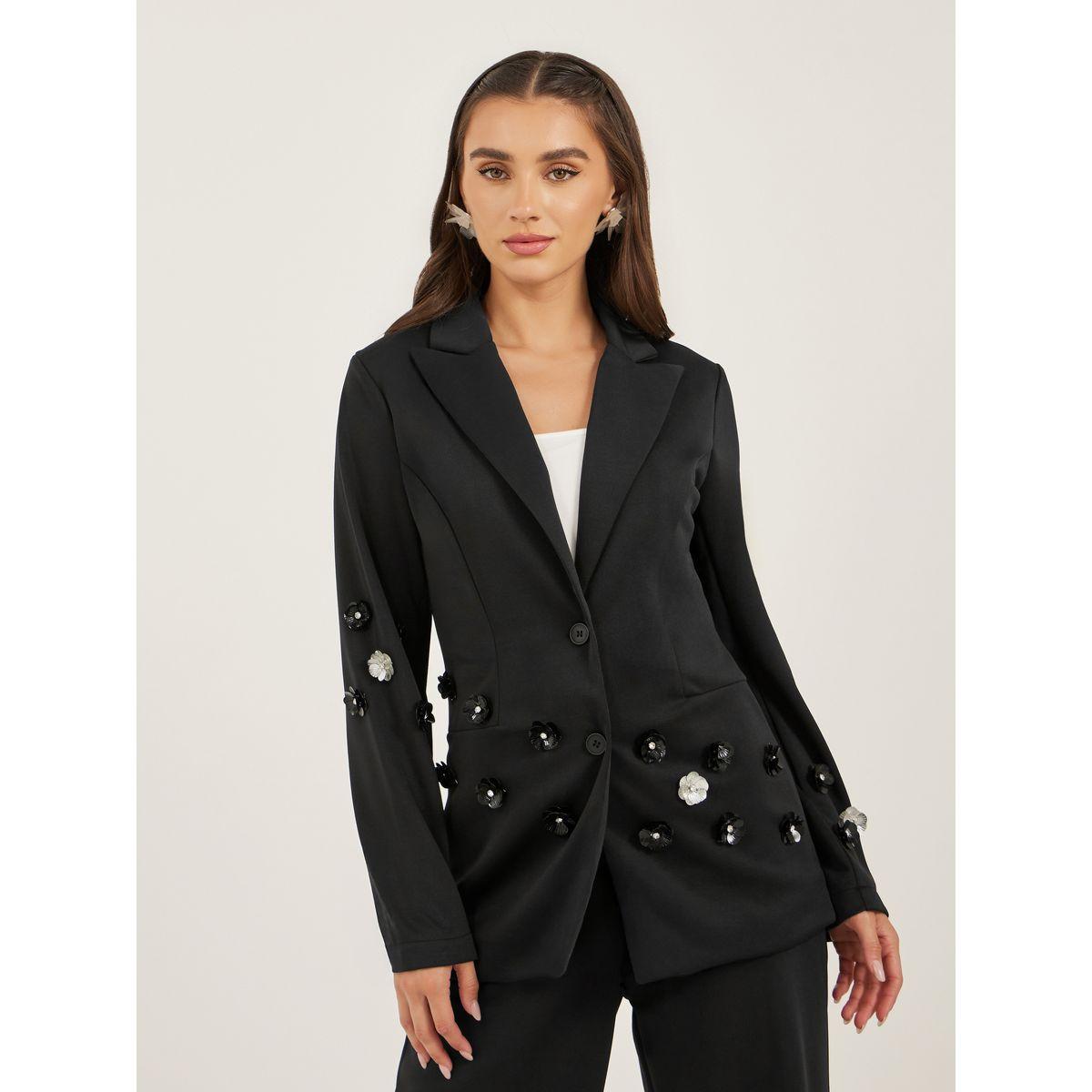 Styli Women Black Button Regular Fit Blazer-women-clothing-coatsandjackets-blazers-image-1