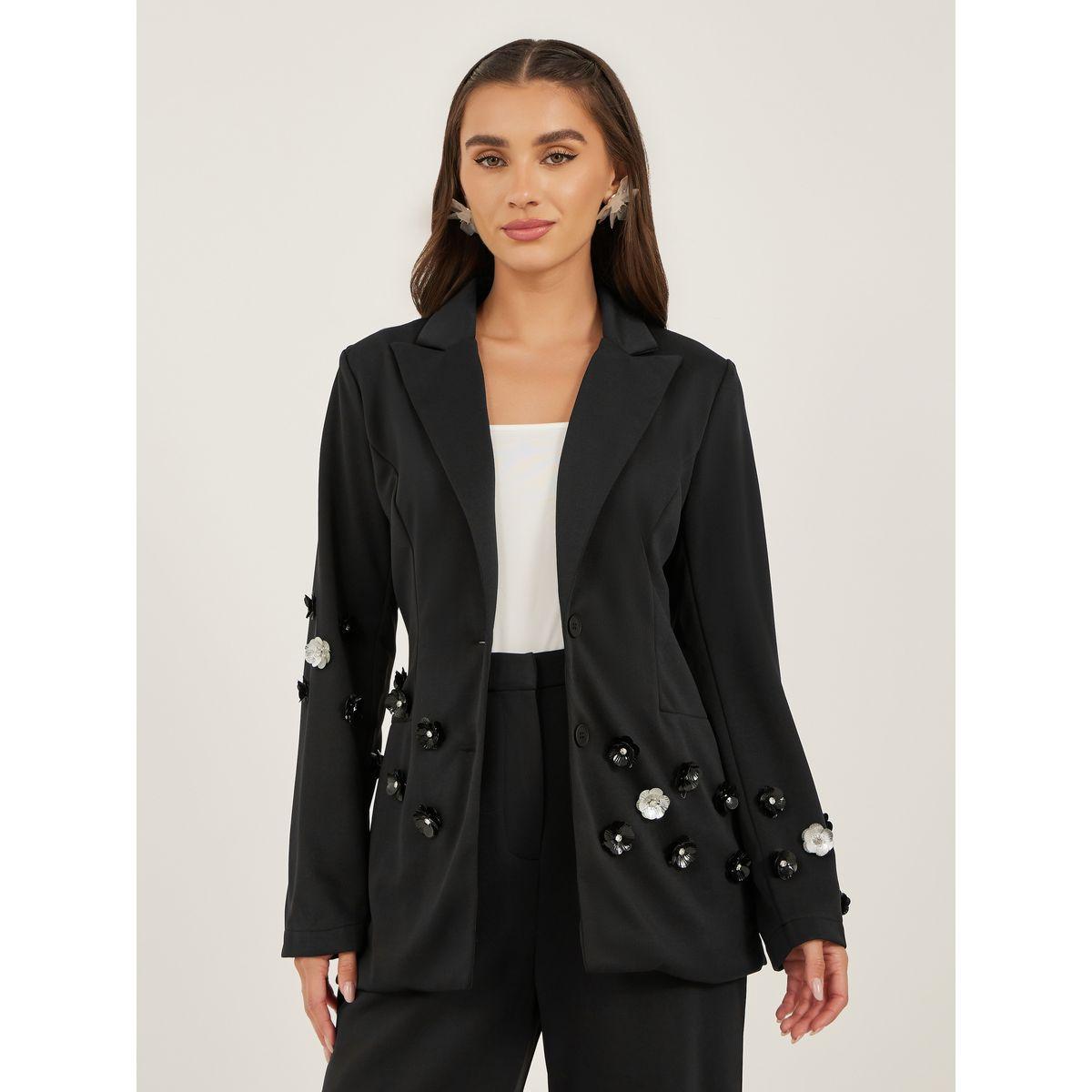 Styli Women Black Button Regular Fit Blazer-women-clothing-coatsandjackets-blazers-image-2