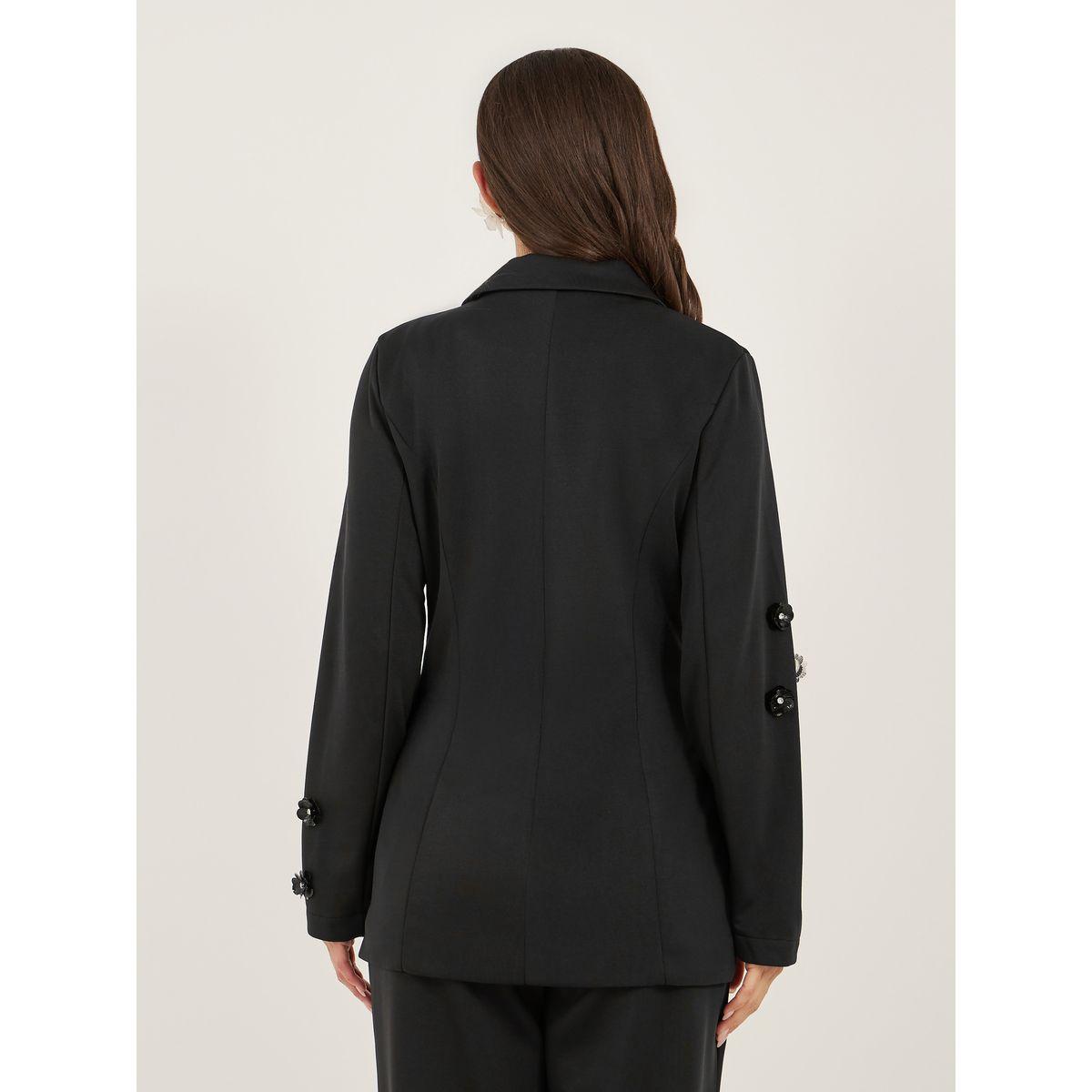 Styli Women Black Button Regular Fit Blazer-women-clothing-coatsandjackets-blazers-image-5