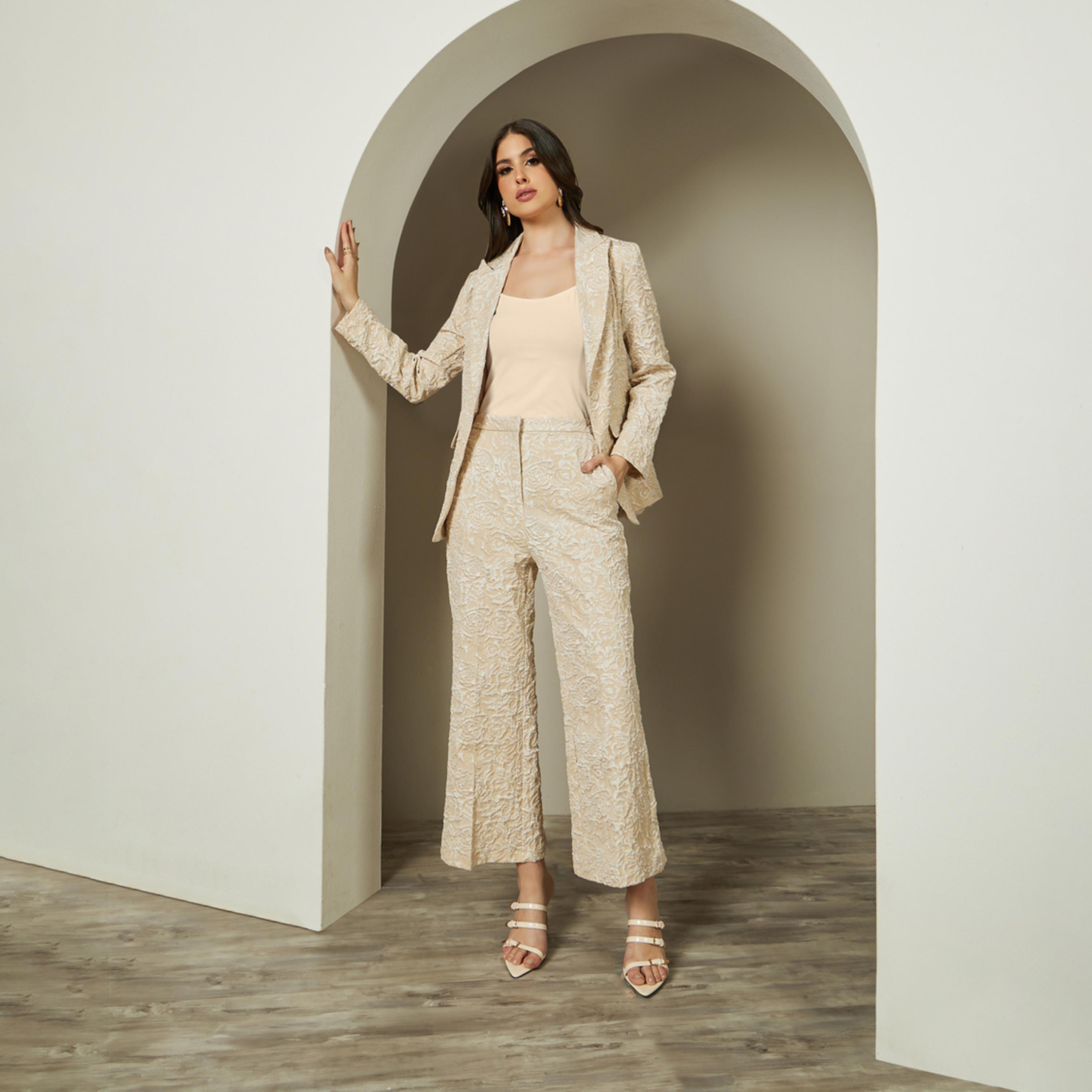 ستايلي - بنطال جاكار بقصة واسعة وخصر متوسط-women-clothing-bottoms-trousers-image-1