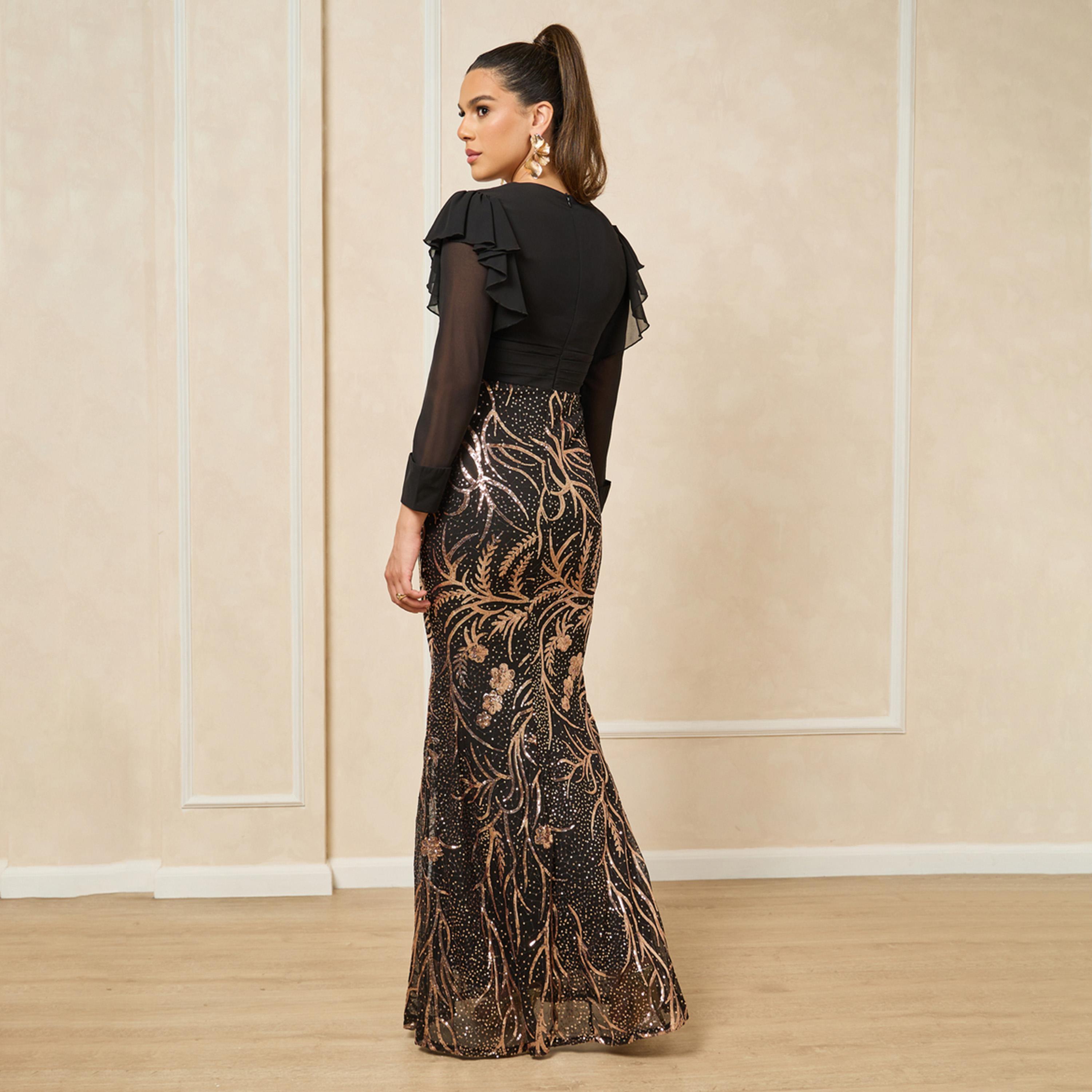 Styli Sequin Long Sleeves Mermaid Hem Maxi Dress-women-clothing-dresses-image-5