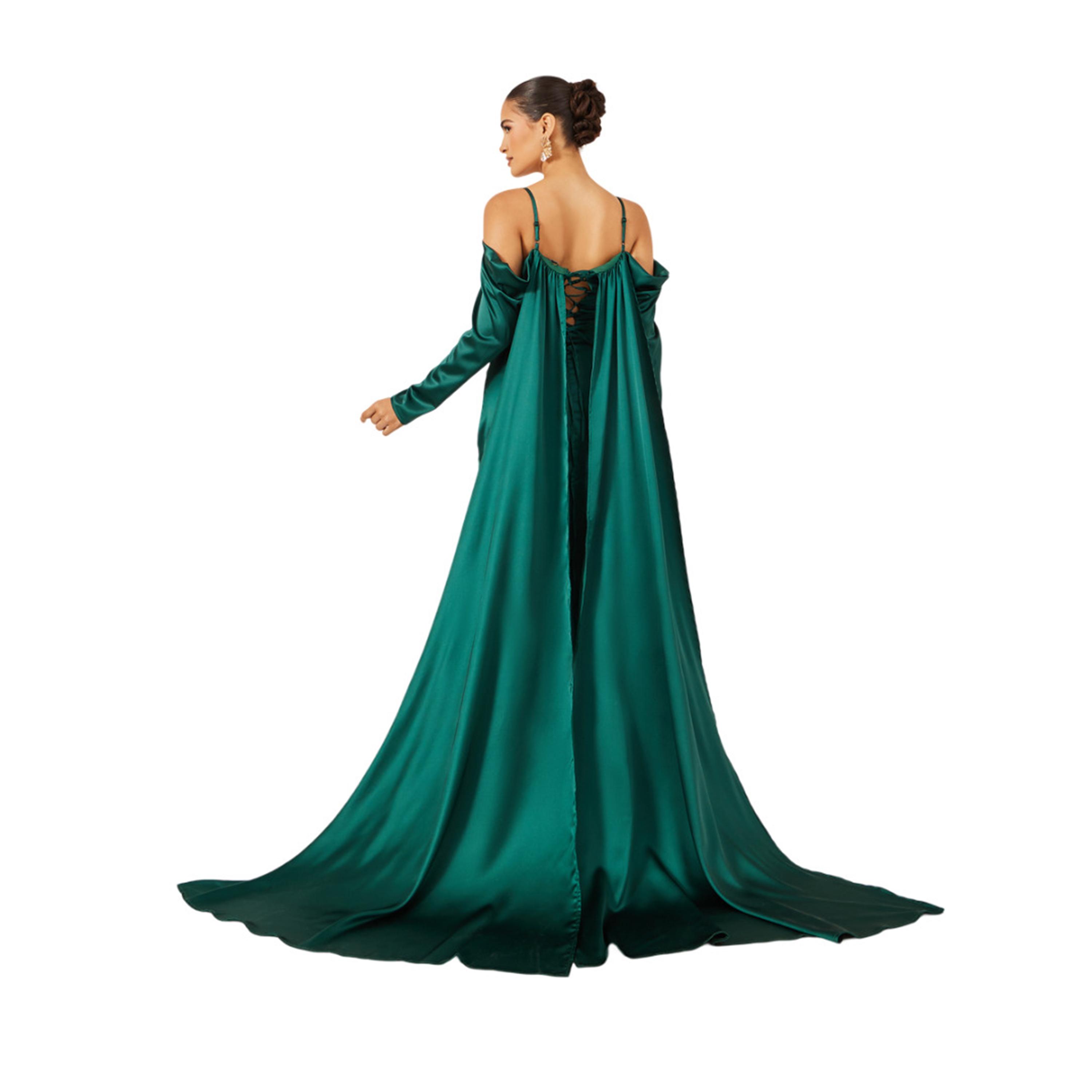 ستايلي - فستان ماكسي مزين بكتف مكشوف وأكمام طويلة وقصة A-women-clothing-dresses-image-5