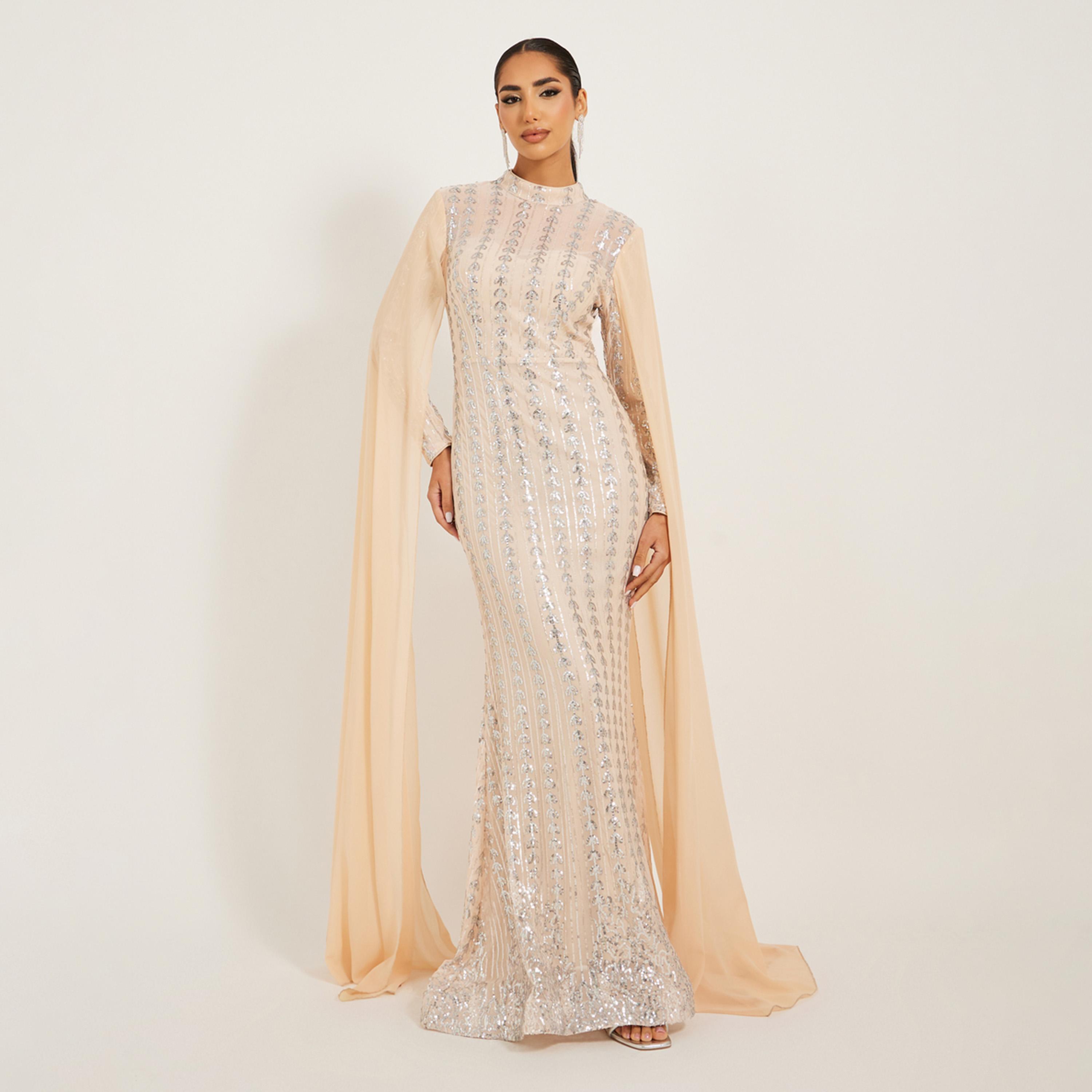 ستايلي - فستان ماكسي مزين بقصة A بأكمام طويلة-women-clothing-dresses-image-1