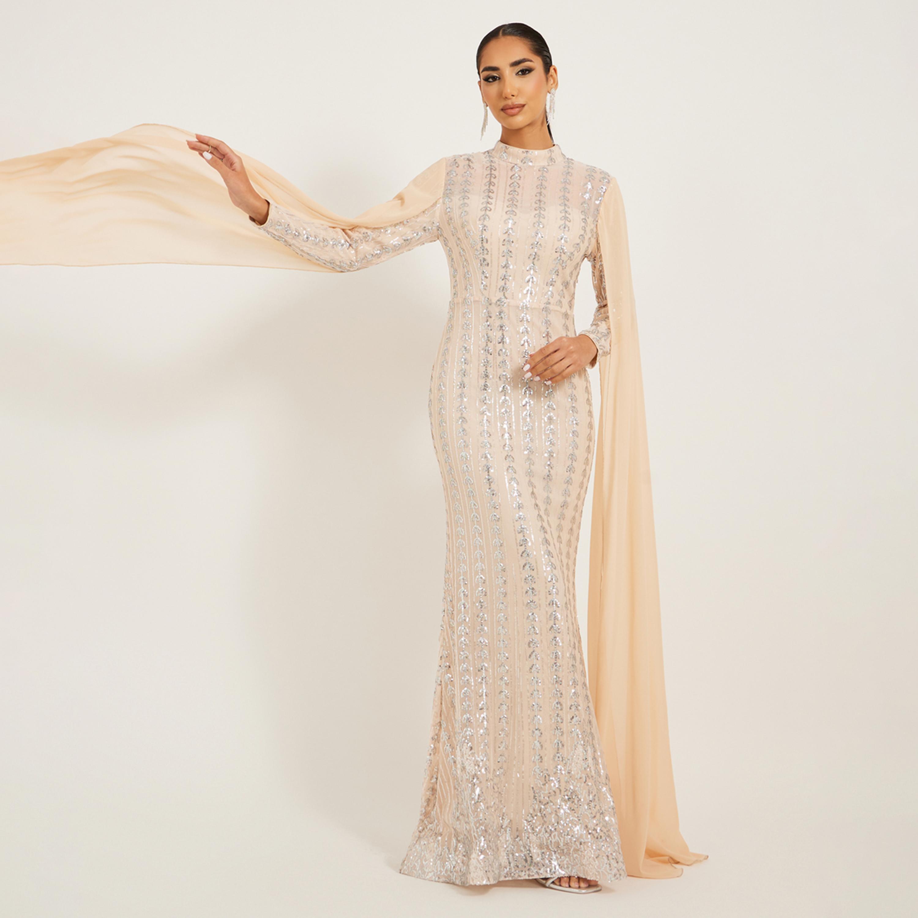 ستايلي - فستان ماكسي مزين بقصة A بأكمام طويلة-women-clothing-dresses-image-2
