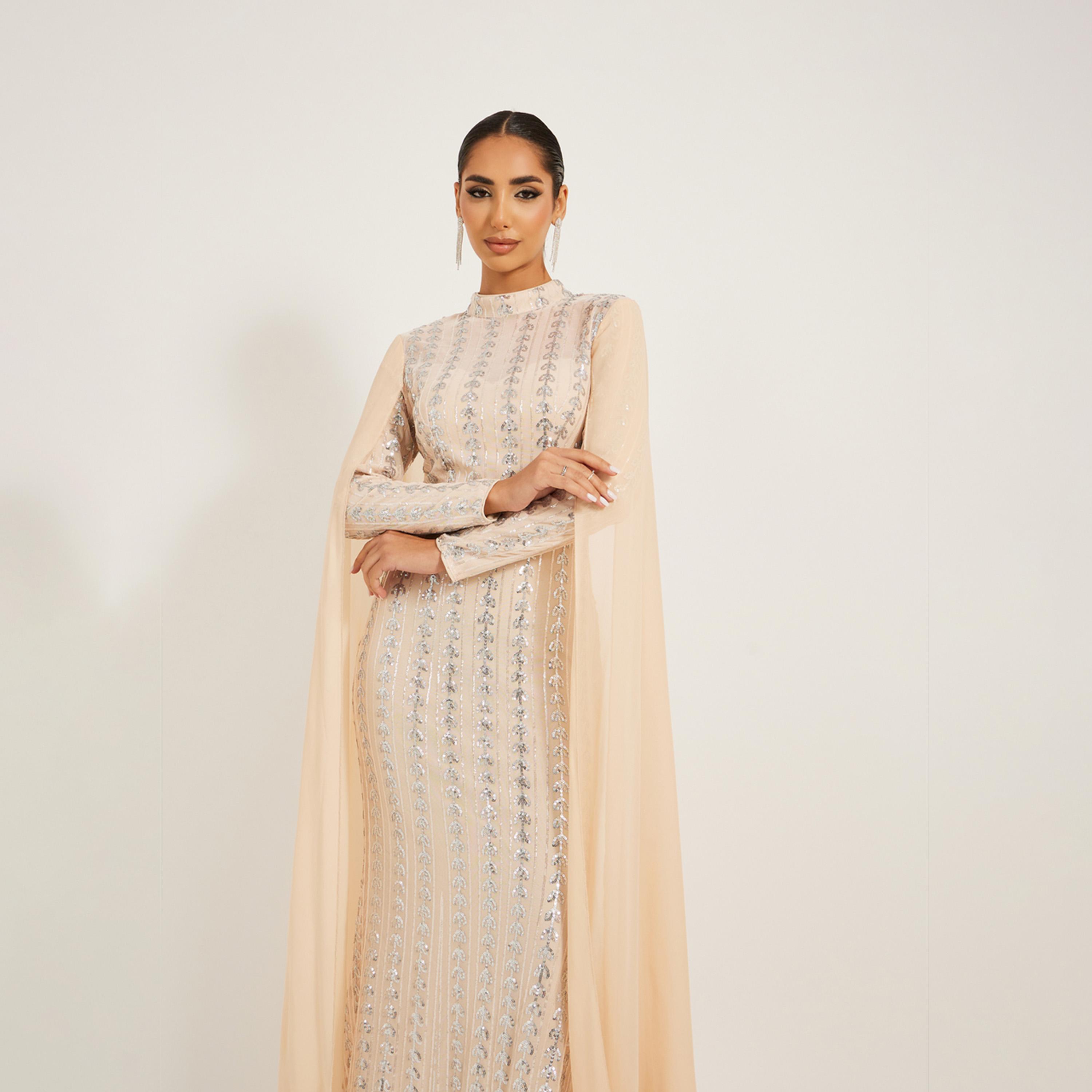 ستايلي - فستان ماكسي مزين بقصة A بأكمام طويلة-women-clothing-dresses-image-3