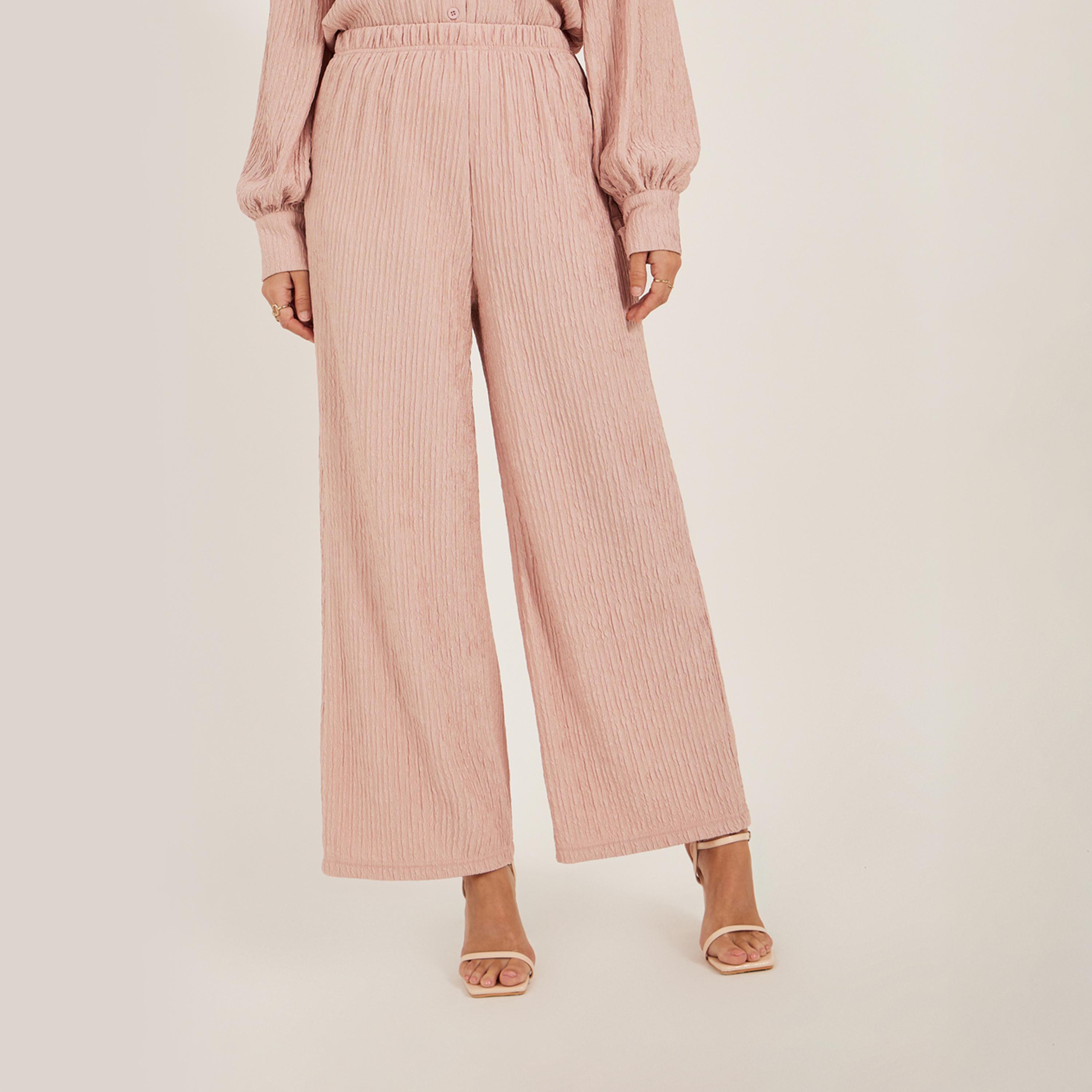 ستايلي - بنطال واسع الساق بخصر متوسط الارتفاع مع حزام خصر مطاطي-women-clothing-bottoms-trousers-image-1