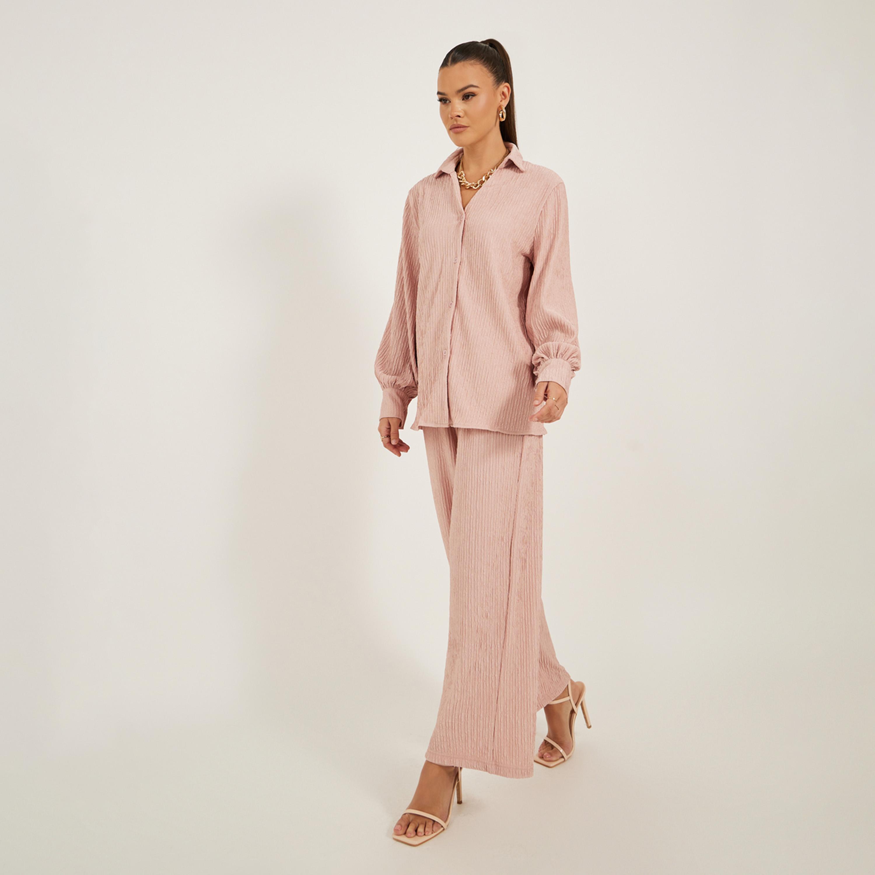 ستايلي - بنطال واسع الساق بخصر متوسط الارتفاع مع حزام خصر مطاطي-women-clothing-bottoms-trousers-image-2