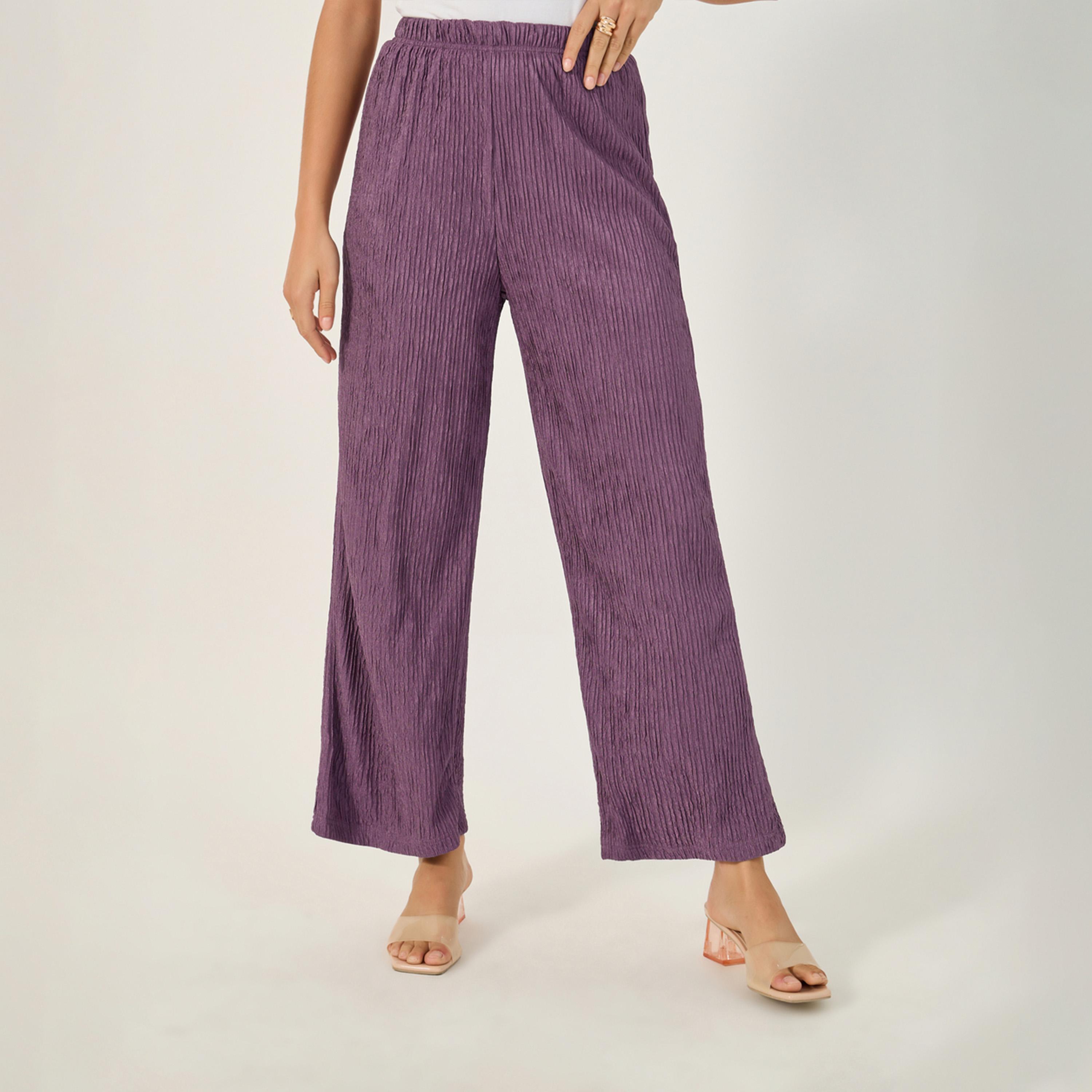 ستايلي - بنطال واسع الساق بخصر متوسط الارتفاع مع حزام خصر مطاطي-women-clothing-bottoms-trousers-image-2