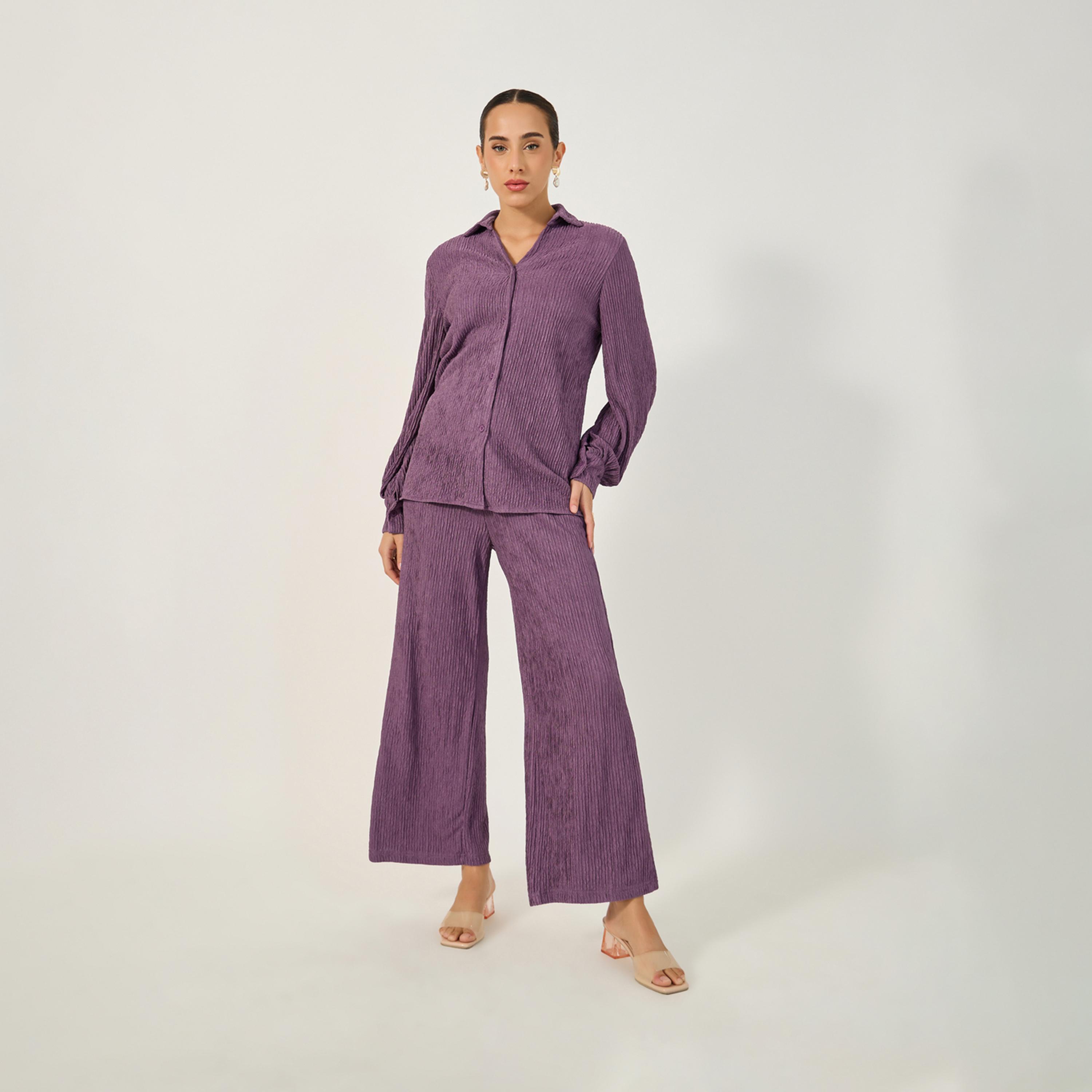ستايلي - بنطال واسع الساق بخصر متوسط الارتفاع مع حزام خصر مطاطي-women-clothing-bottoms-trousers-image-3