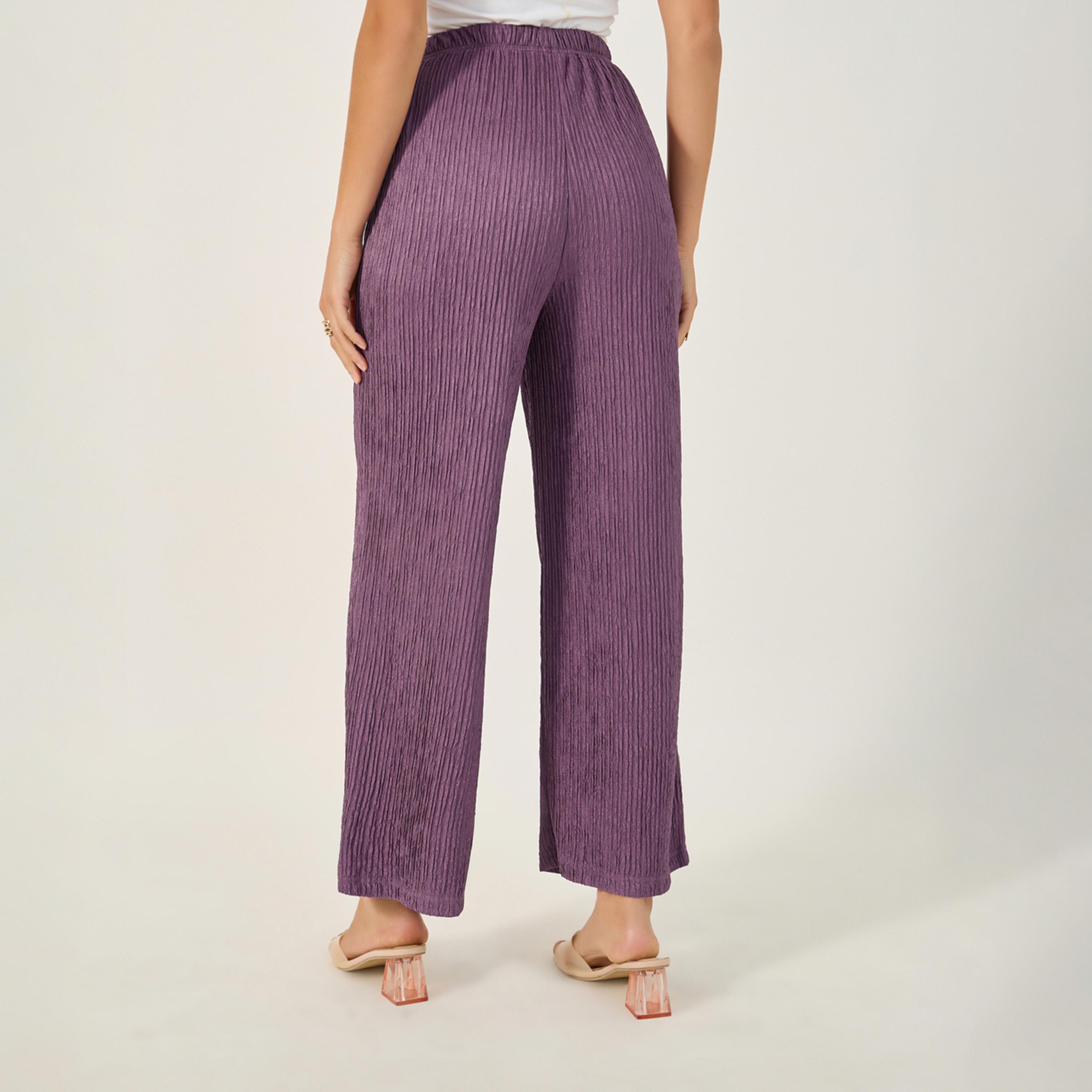 ستايلي - بنطال واسع الساق بخصر متوسط الارتفاع مع حزام خصر مطاطي-women-clothing-bottoms-trousers-image-5