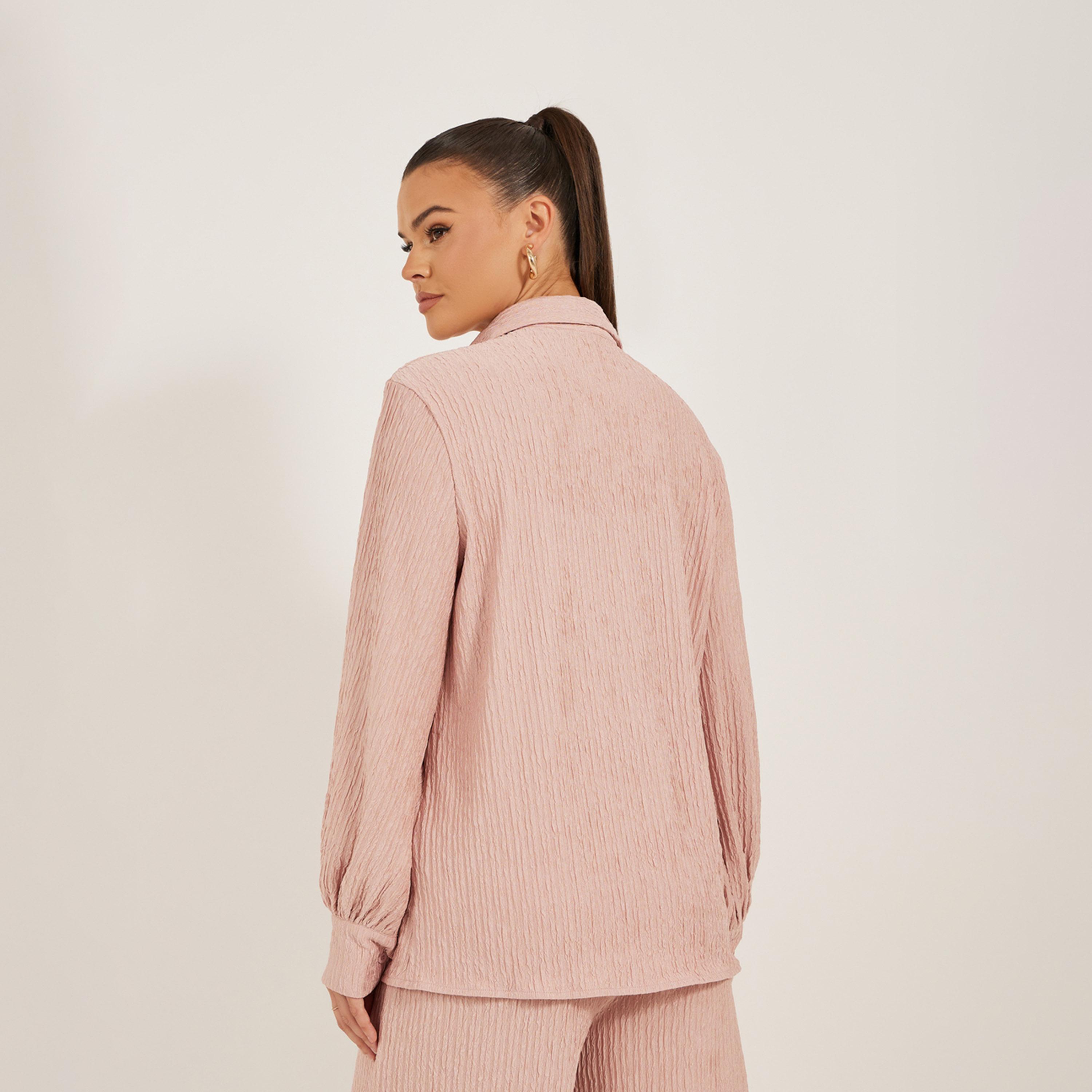 Styli Textured Balloon Sleeve Spread Collar Shirt-women-clothing-shirtsandblouses-shirts-image-4