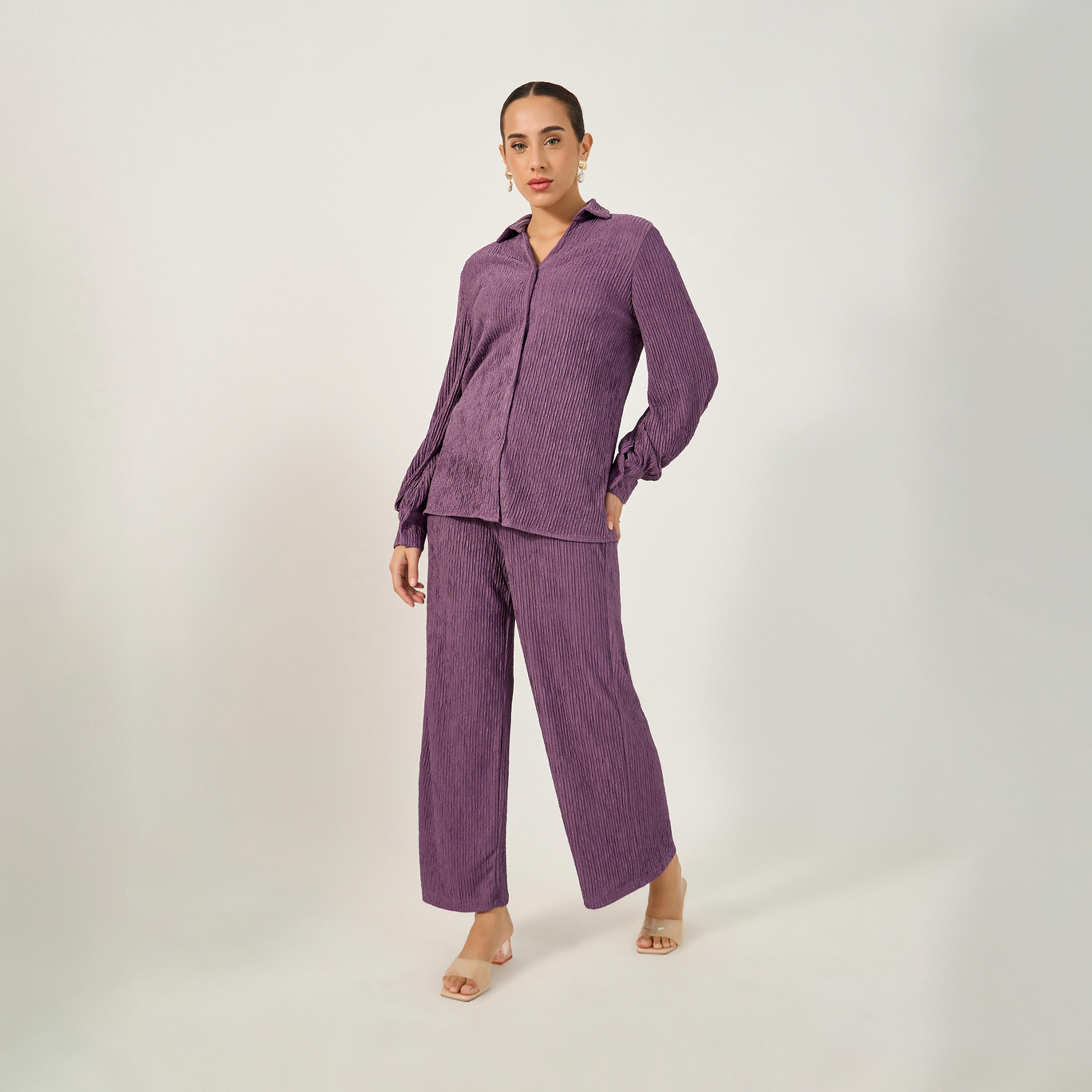 Styli Textured Balloon Sleeve Spread Collar Shirt-women-clothing-shirtsandblouses-shirts-image-2