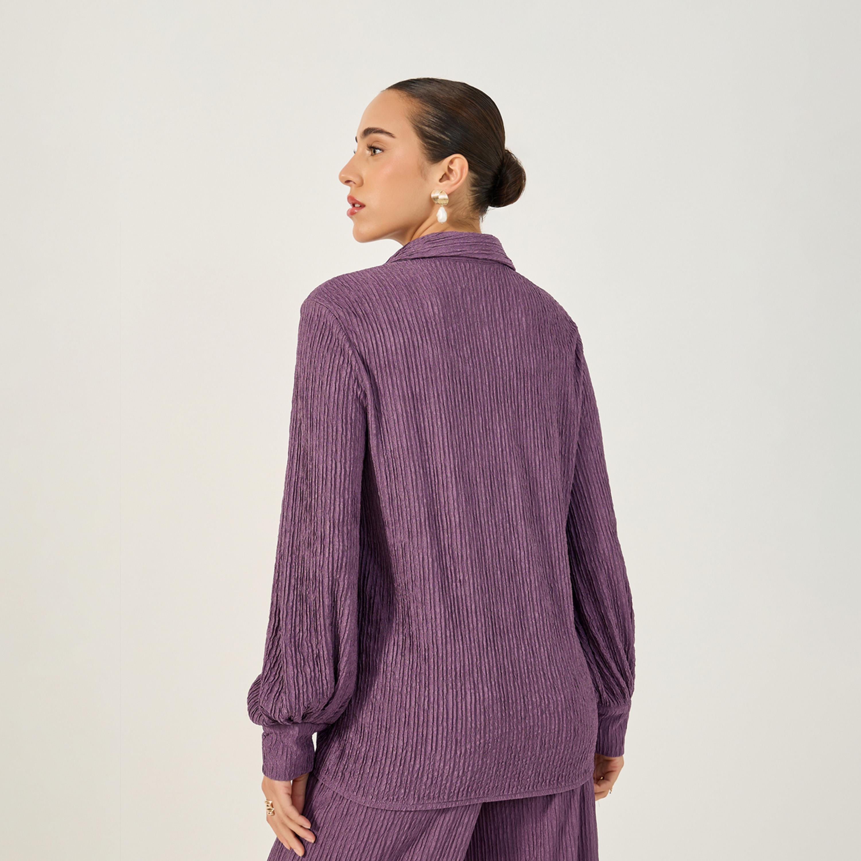 Styli Textured Balloon Sleeve Spread Collar Shirt-women-clothing-shirtsandblouses-shirts-image-5