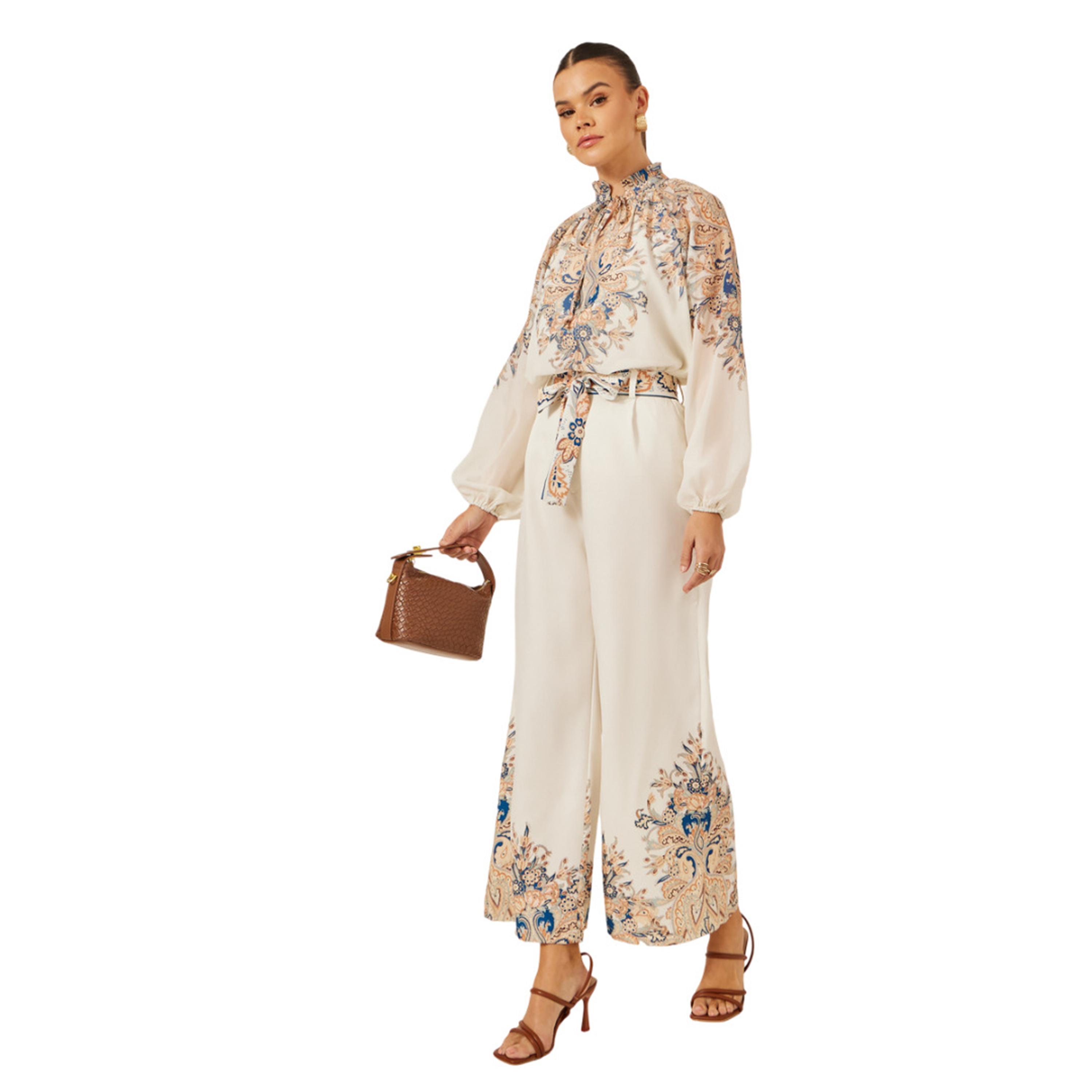 ستايلي- بنطال واسع الساق مطوي بطباعة Styli Placement-women-clothing-bottoms-trousers-image-1