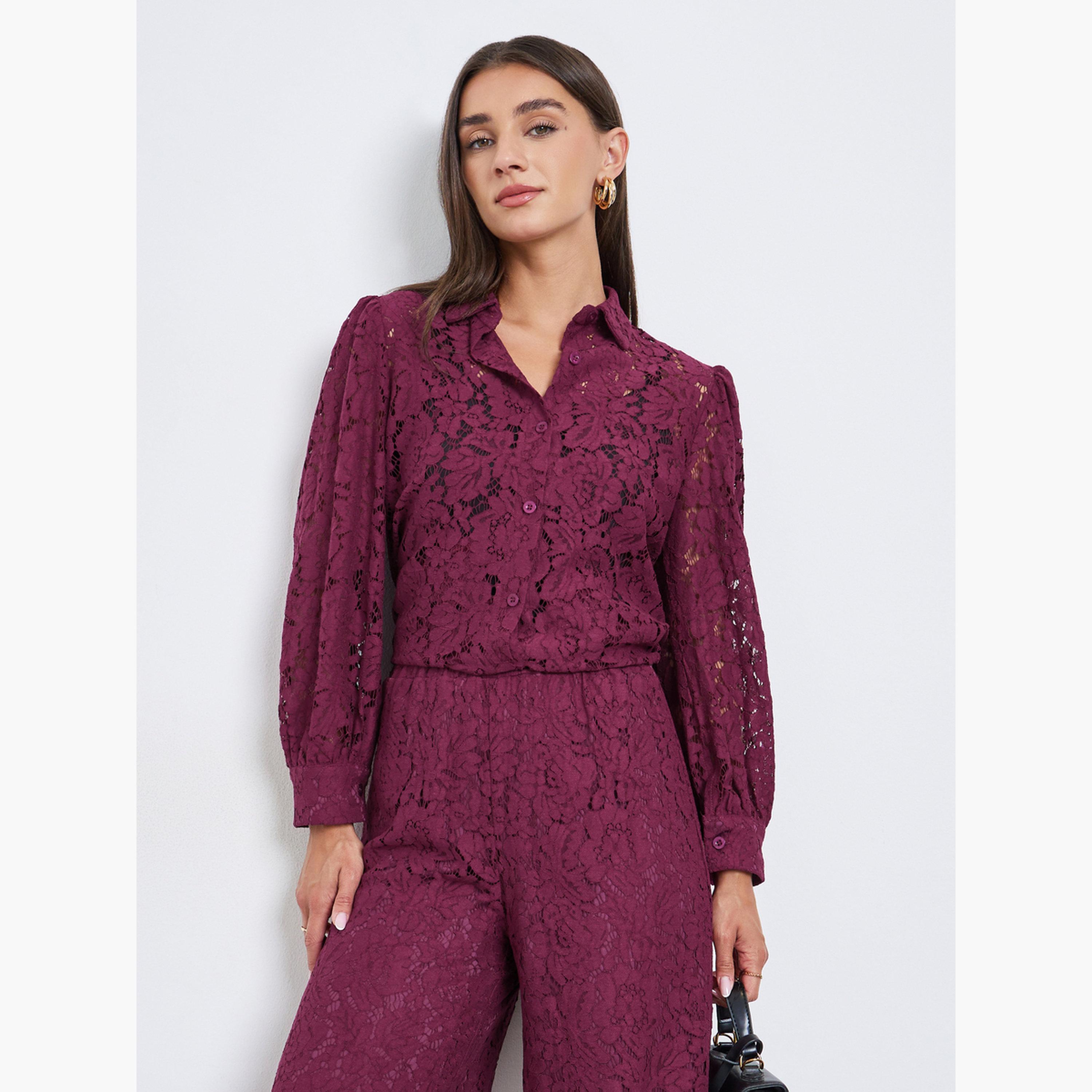 ستايلي - قميص دانتيل بأكمام منفوخة ومزخرف-women-clothing-shirtsandblouses-blouses-image-1