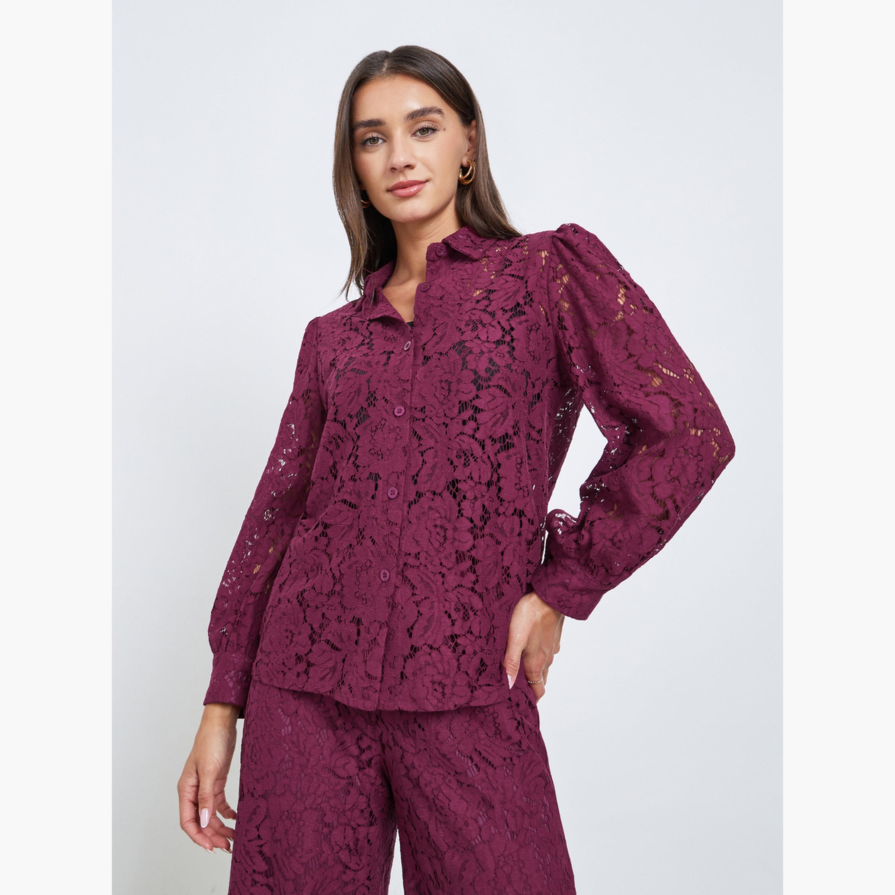 ستايلي - قميص دانتيل بأكمام منفوخة ومزخرف-women-clothing-shirtsandblouses-blouses-image-3