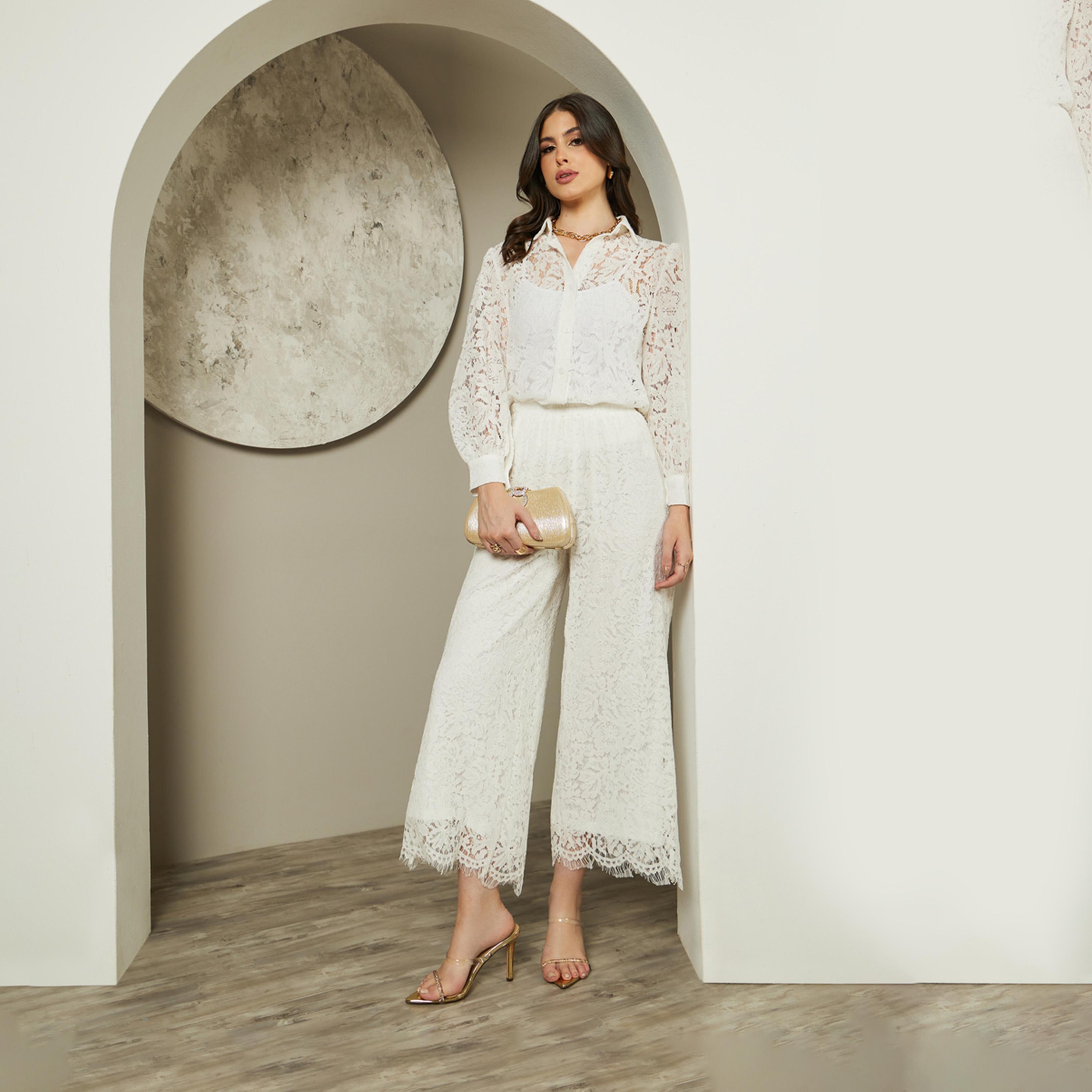 ستايلي - قميص من الدانتيل بأكمام منفوخة وياقة واسعة-women-clothing-shirtsandblouses-shirts-image-3